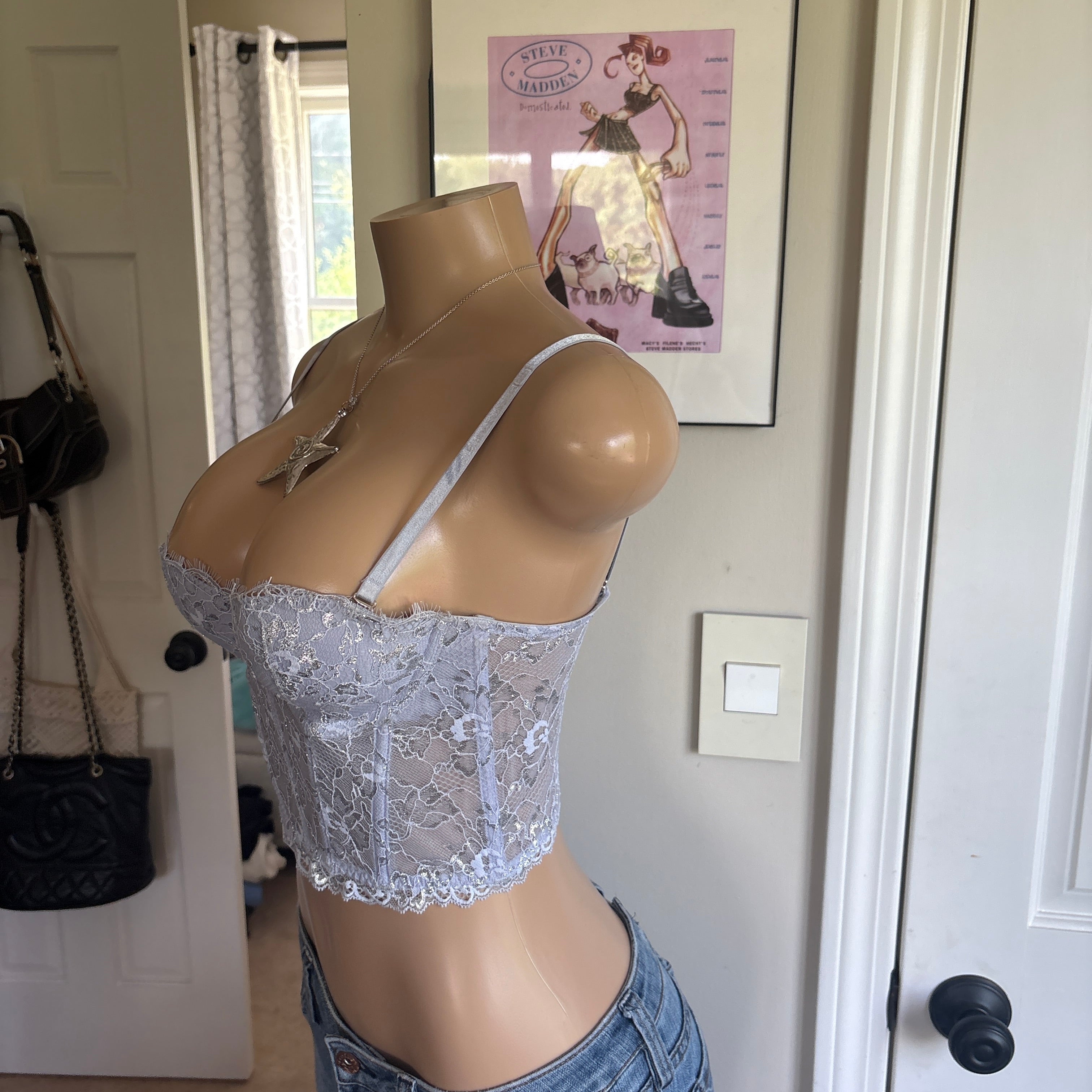 00s Victoria's Secret gray floral bustier corset top (size 32B)