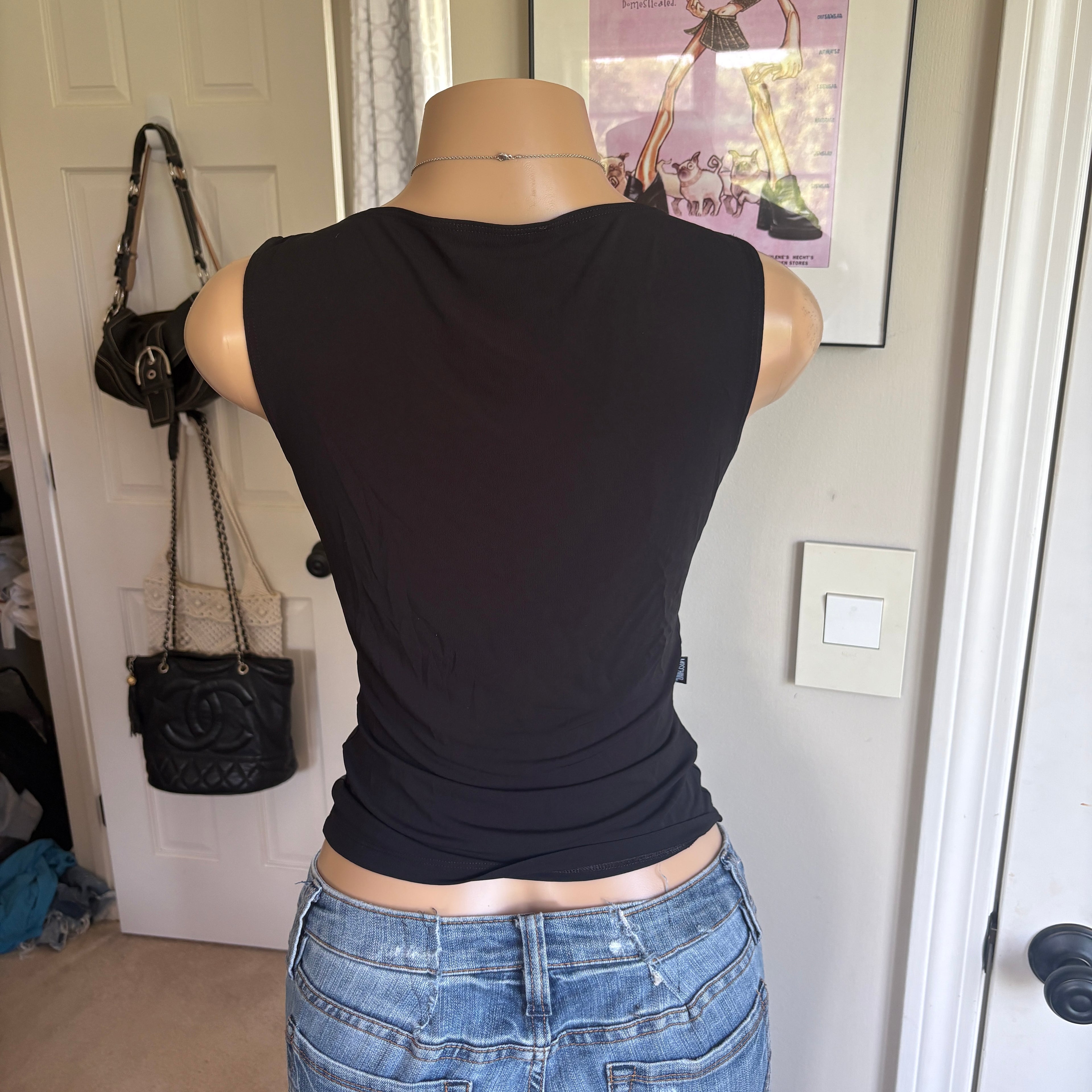 00s Moschino black v neck tank top (size M)