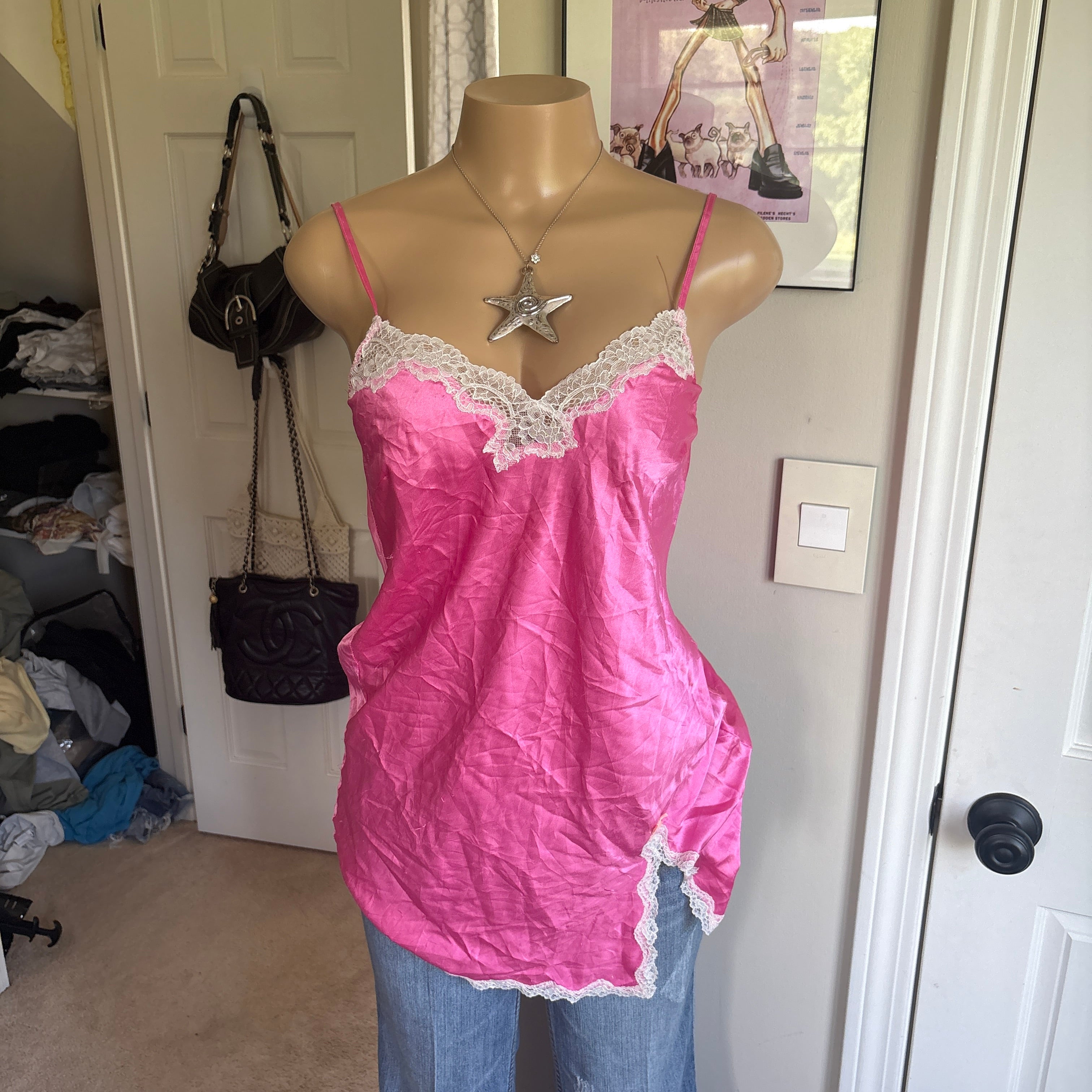00s Victoria's Secret pink lace slip top (size S)