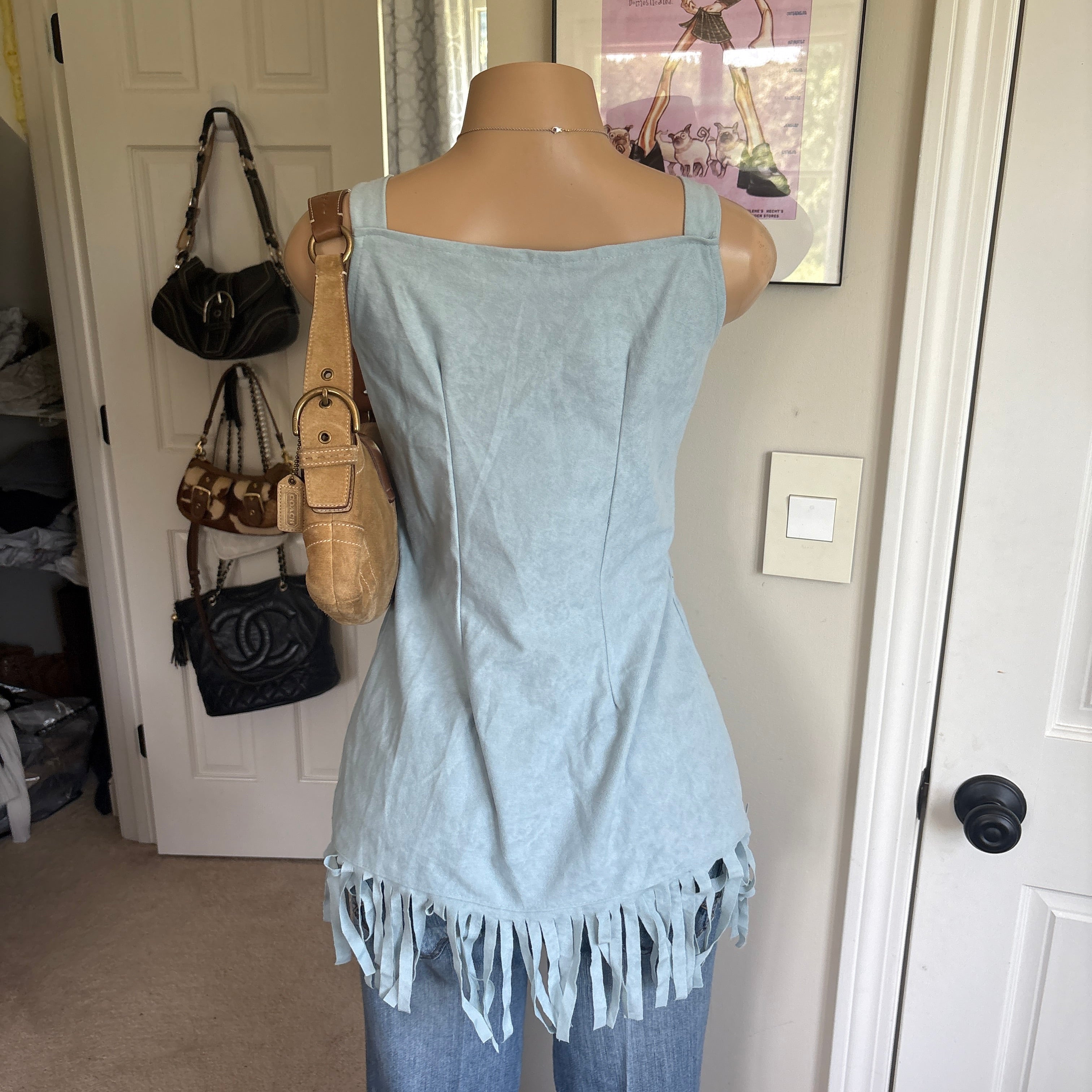 00s western baby blue fringe dress (size S)