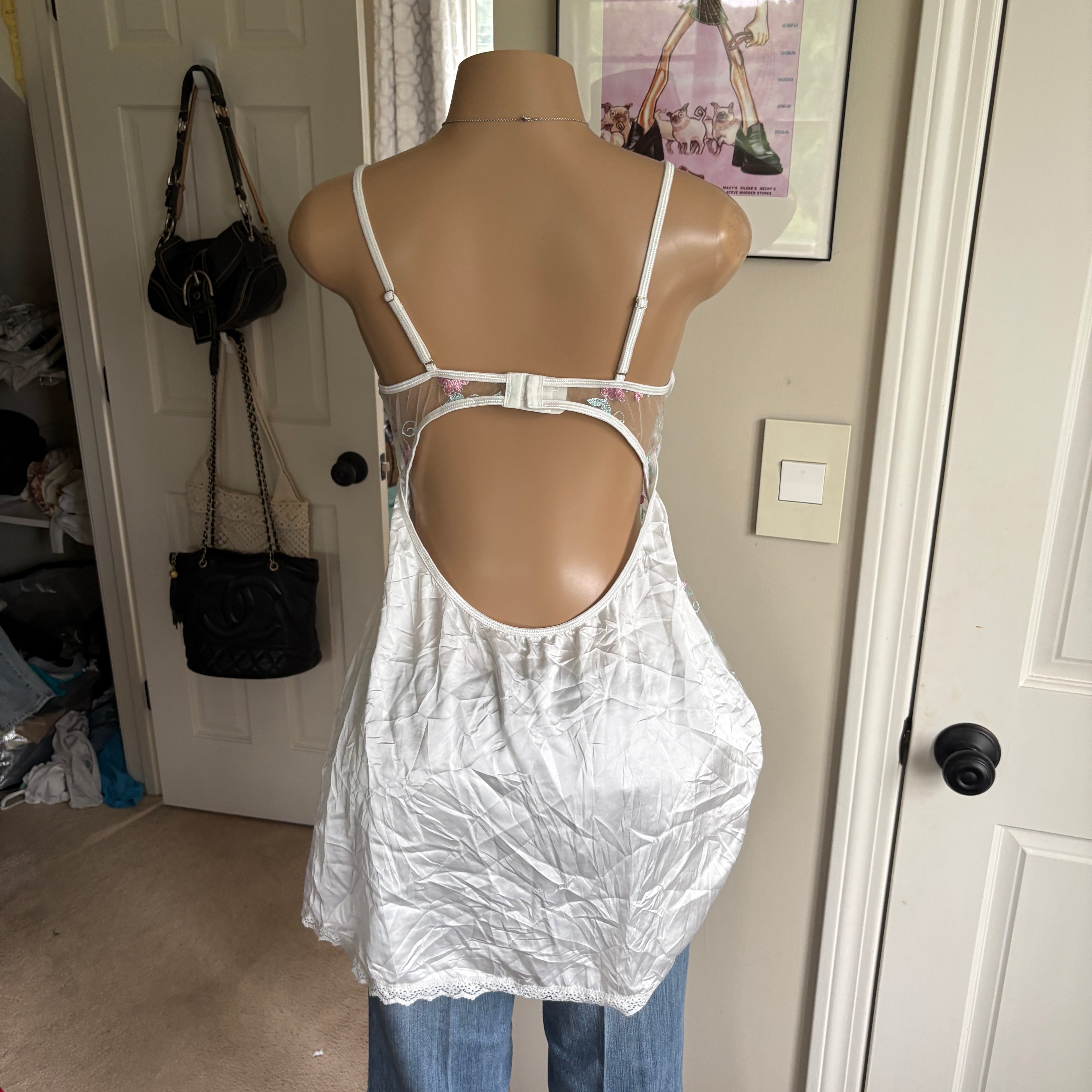 00s white floral sheer cutout slip cami (size L)