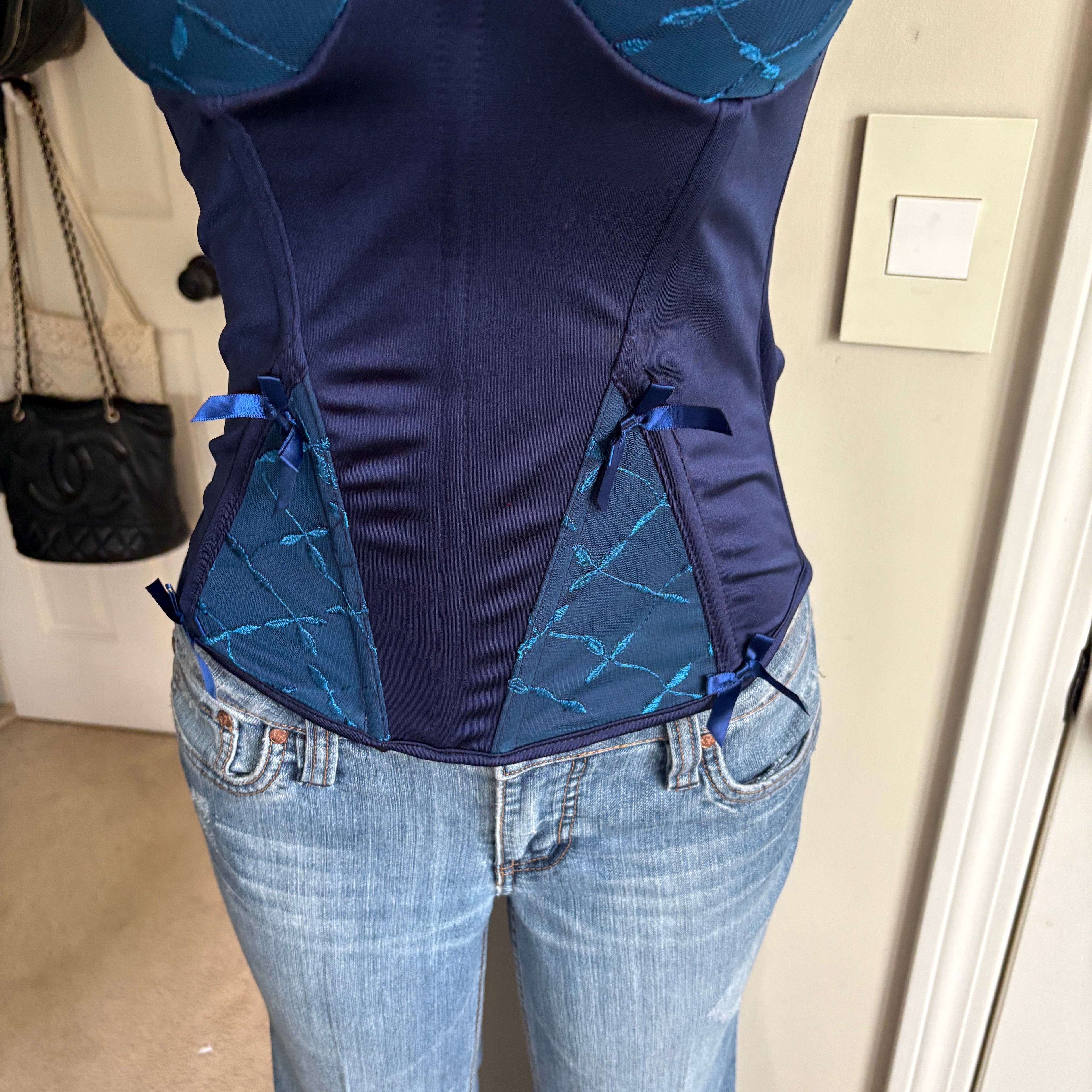 00s Coquette blue lace back bustier corset top (size M)