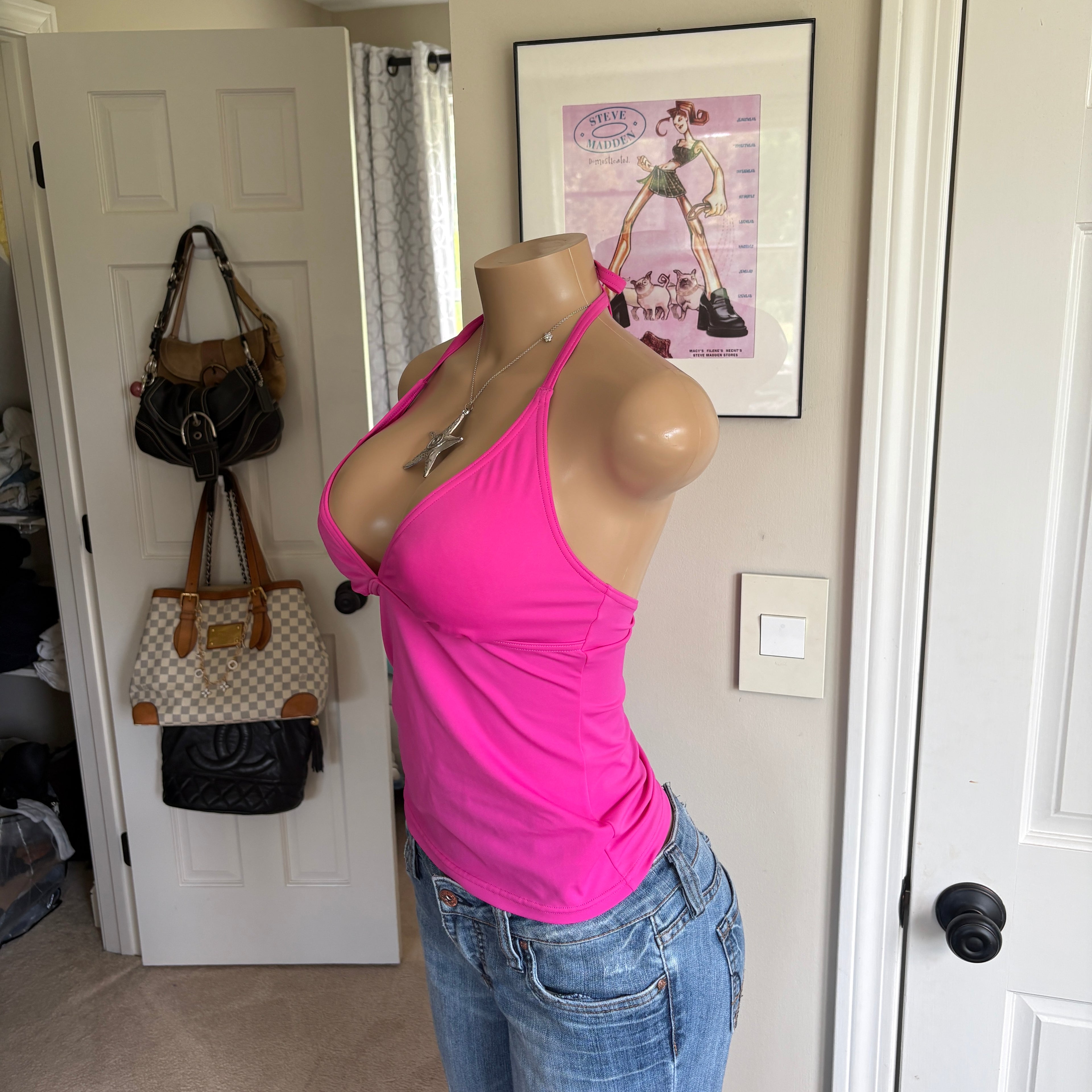 00s pink v neck halter top (size M)