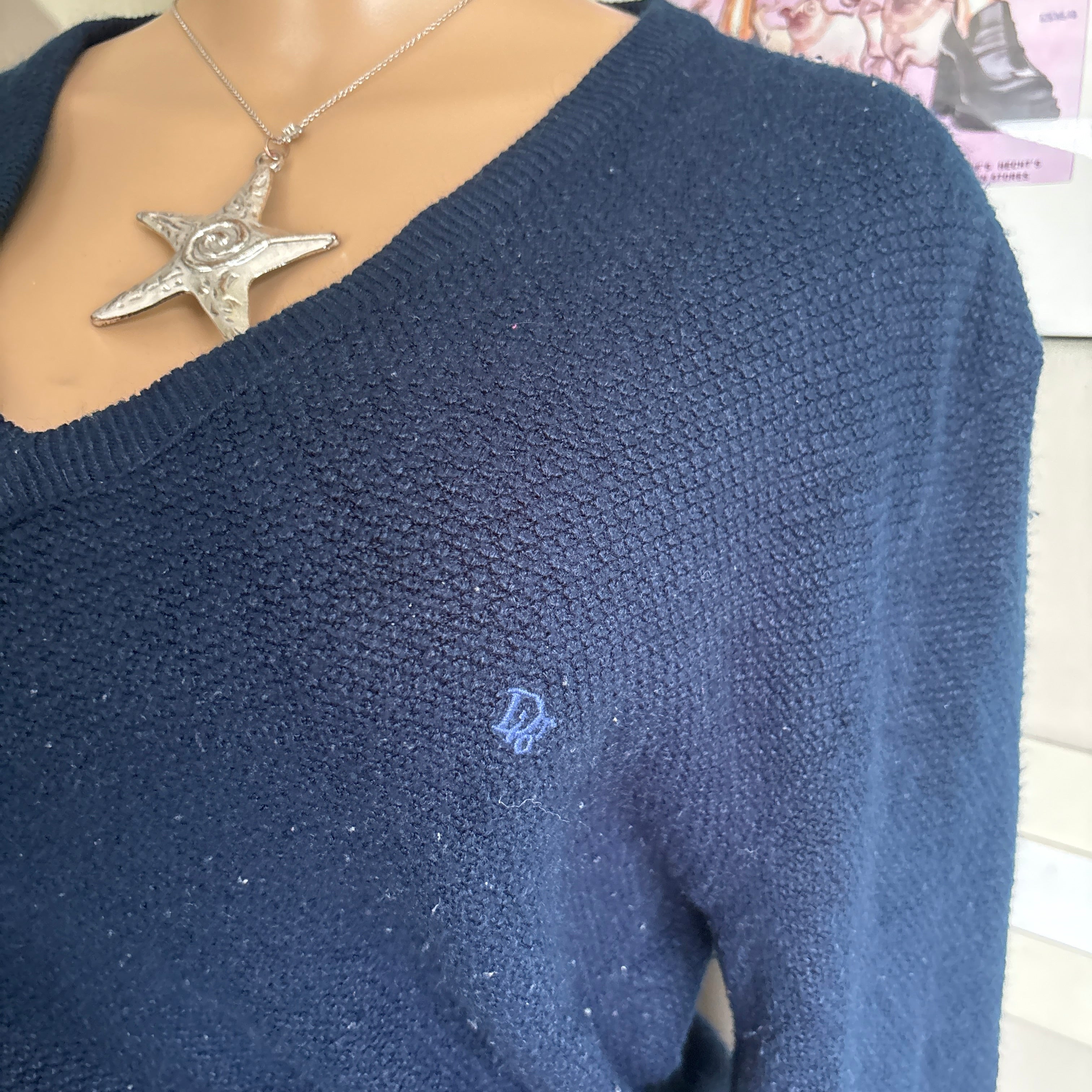 00s Christian Dior embroidered navy blue sweater (size L)