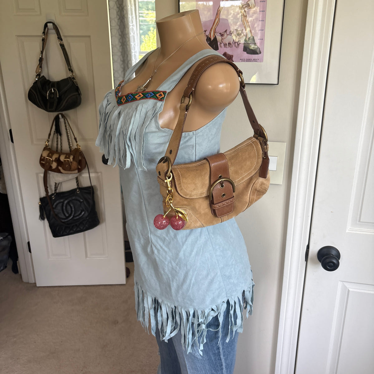 00s western baby blue fringe dress (size S)