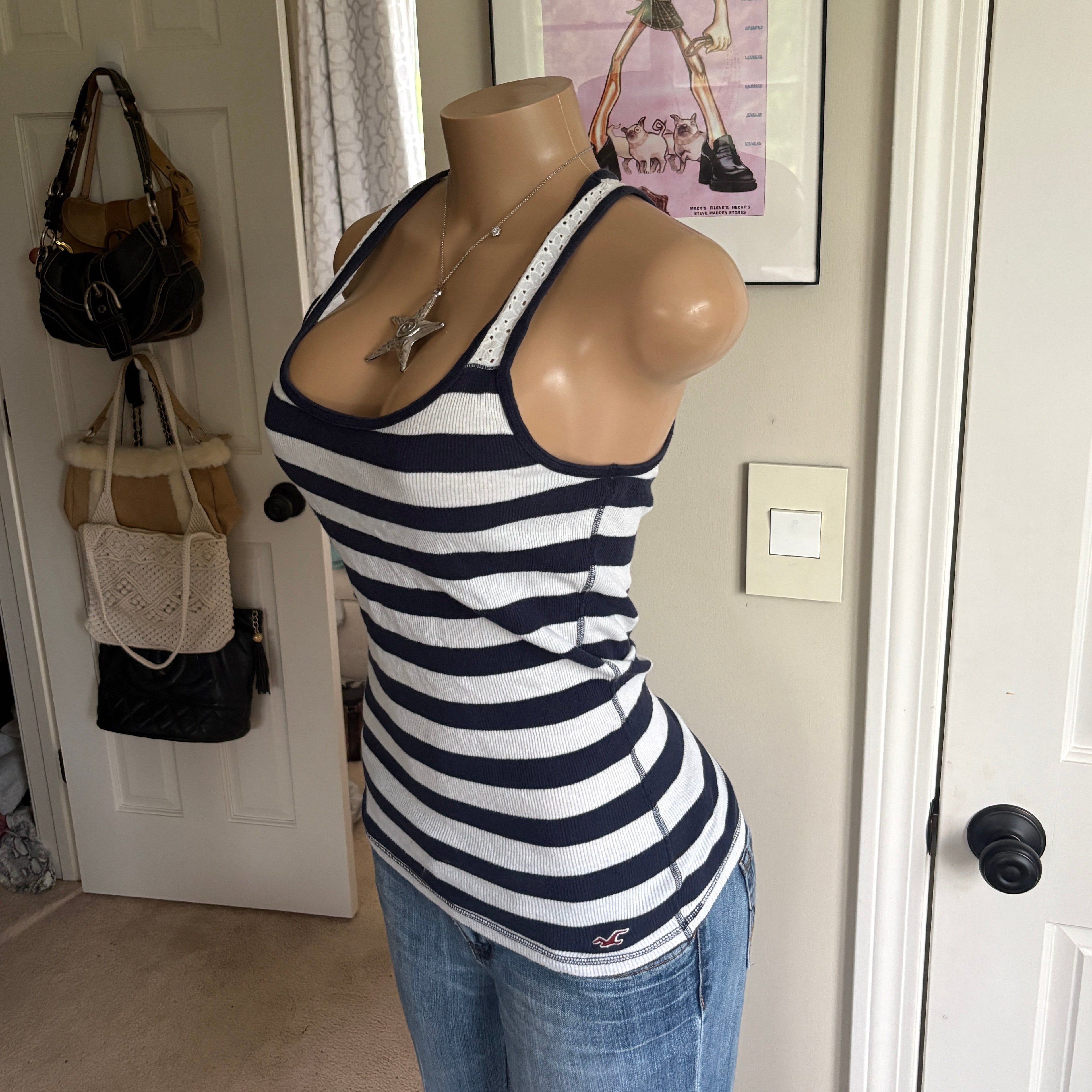 00s Hollister navy & white striped tank (size L)