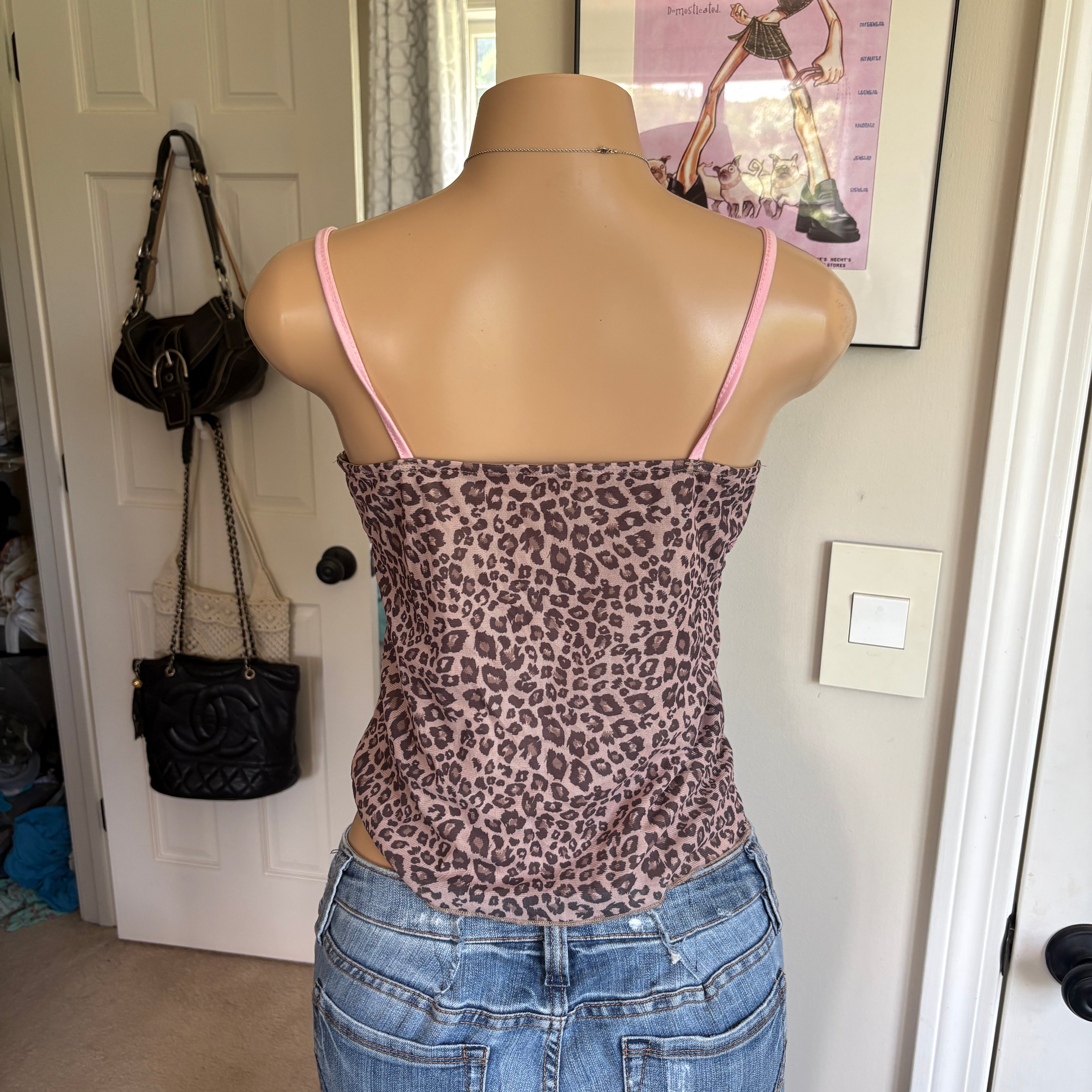 00s leopard & pink bow ribbon cami (size S/M)