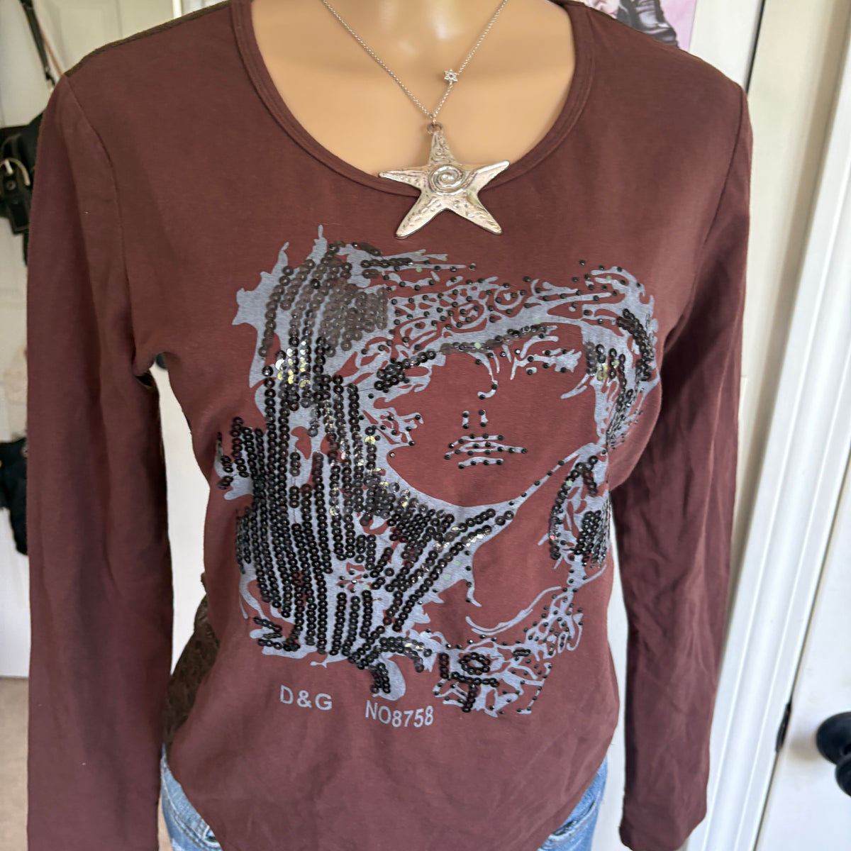 00s Dolce & Gabbana brown abstract face top (size M/L)