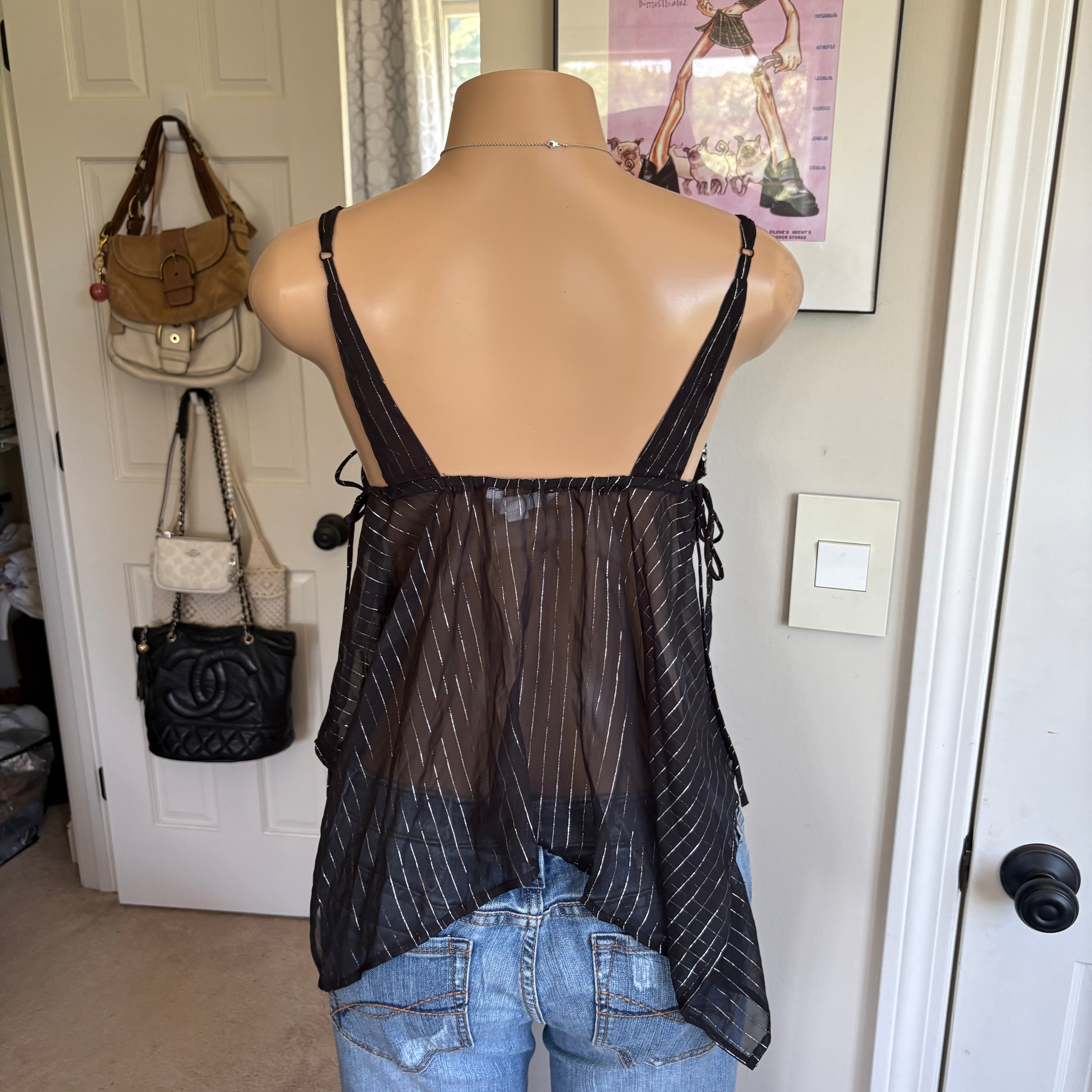 00s black beaded striped v neck cami (size S)