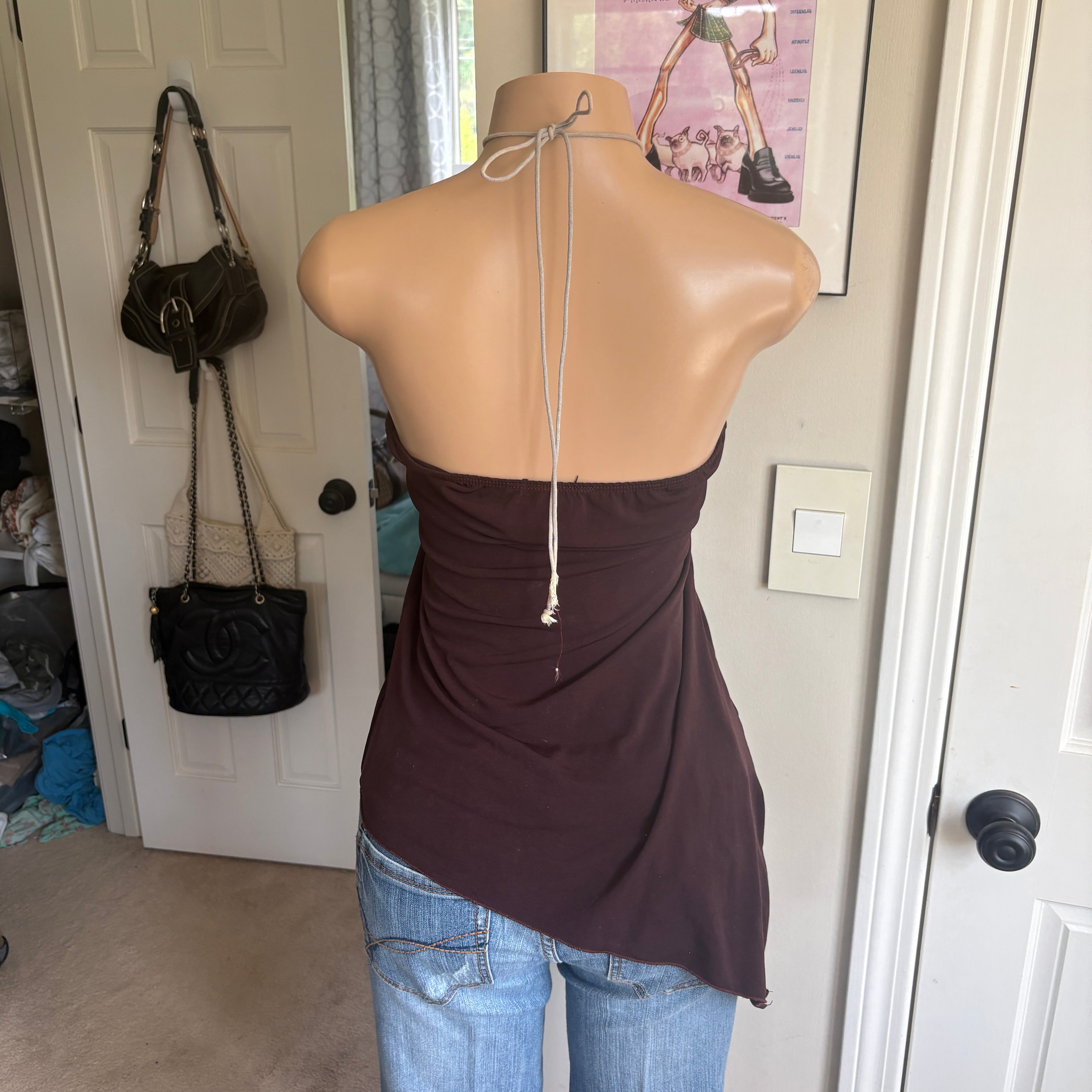 00s brown beaded halter top (size M)