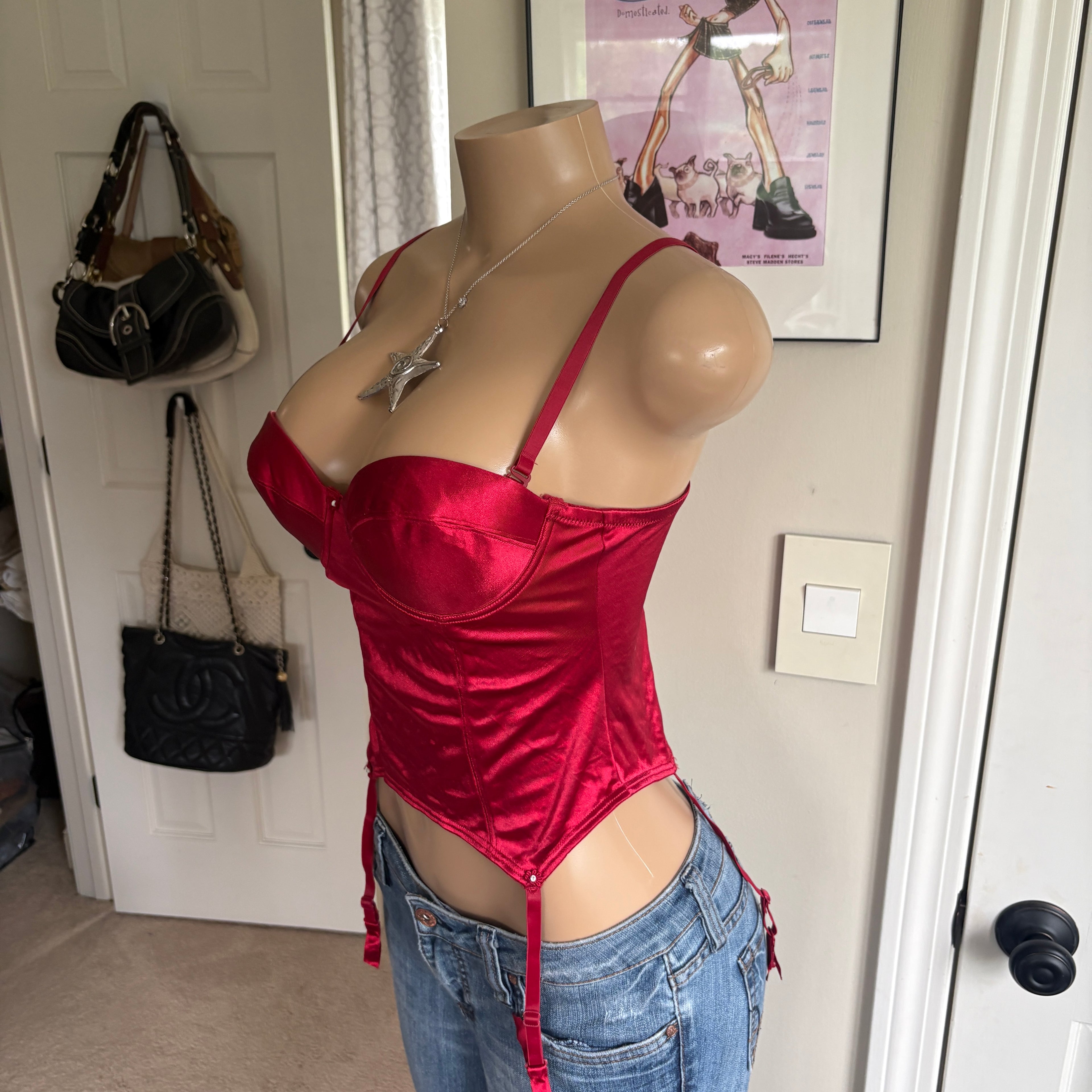 00s red rosette corset top (size 34B)