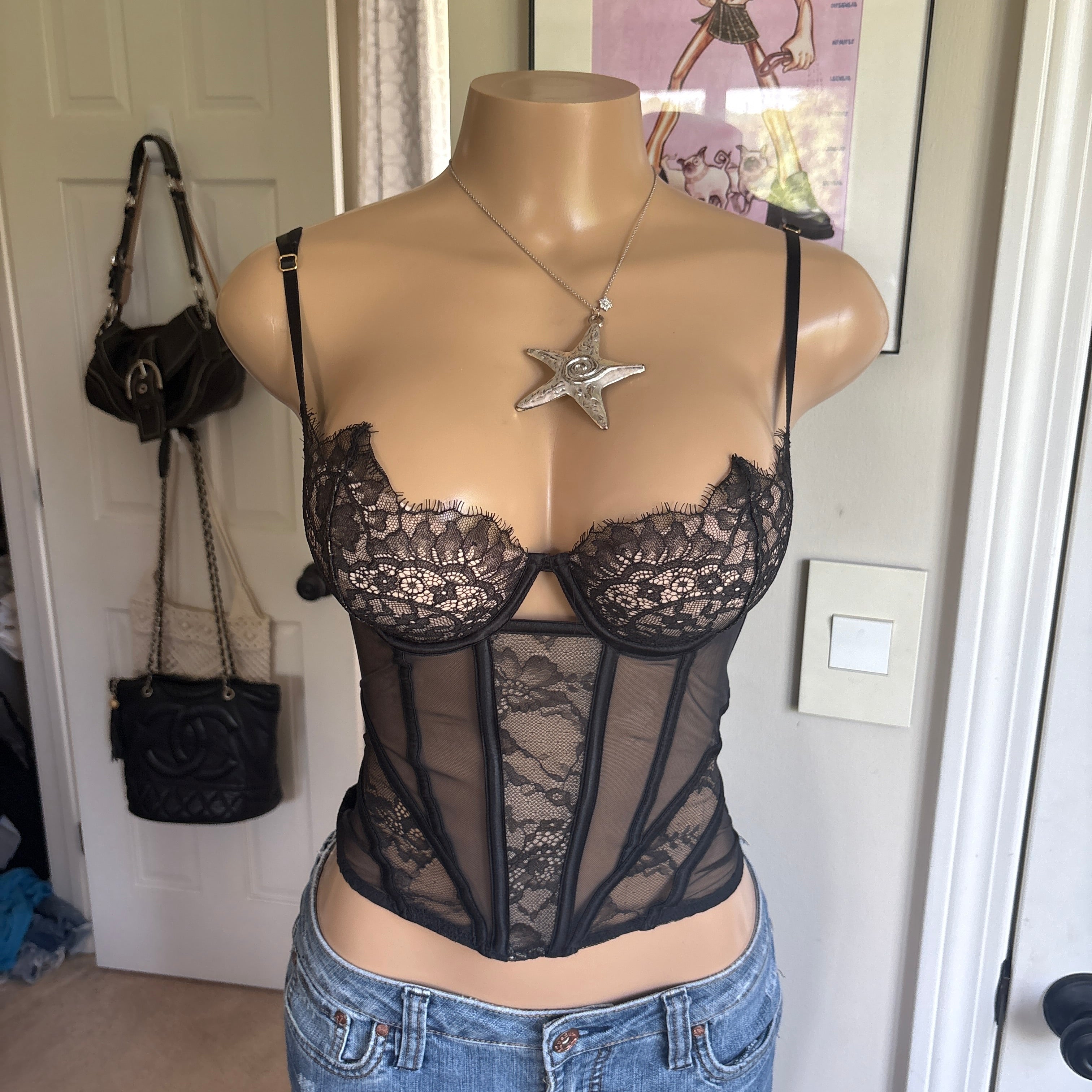 00s Victoria's Secret black lace corset top (size 32D)