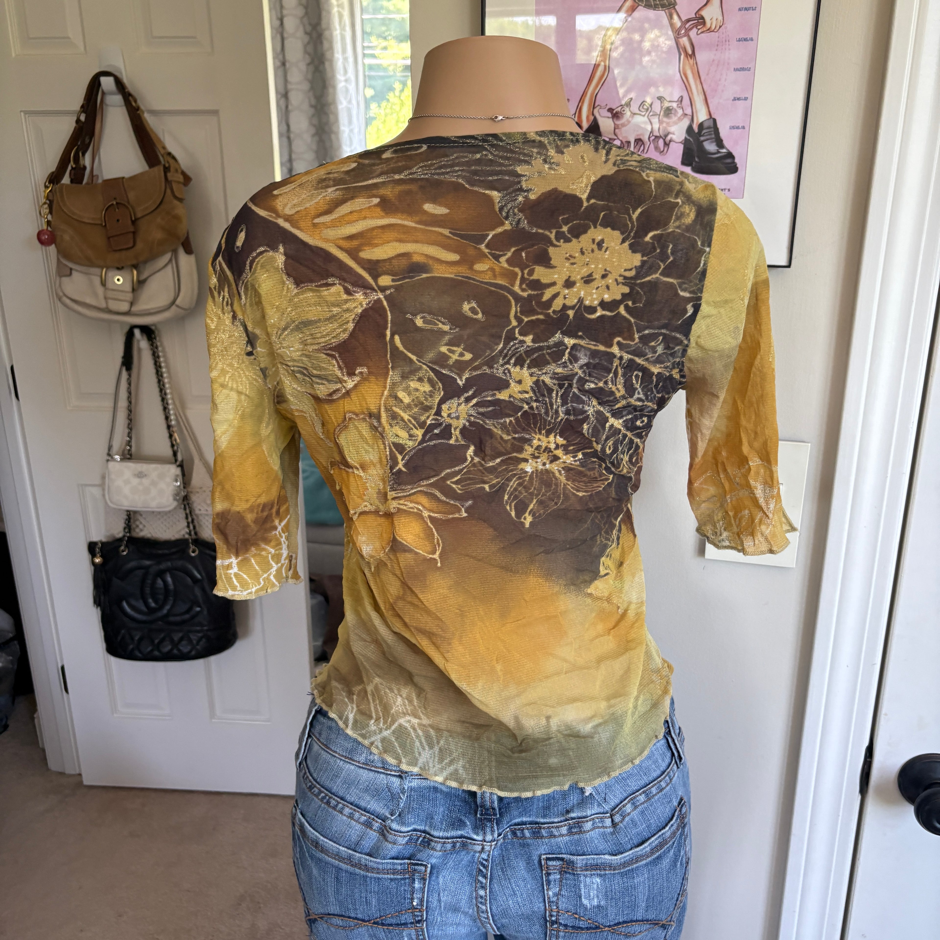 00s yellow floral top (size L)