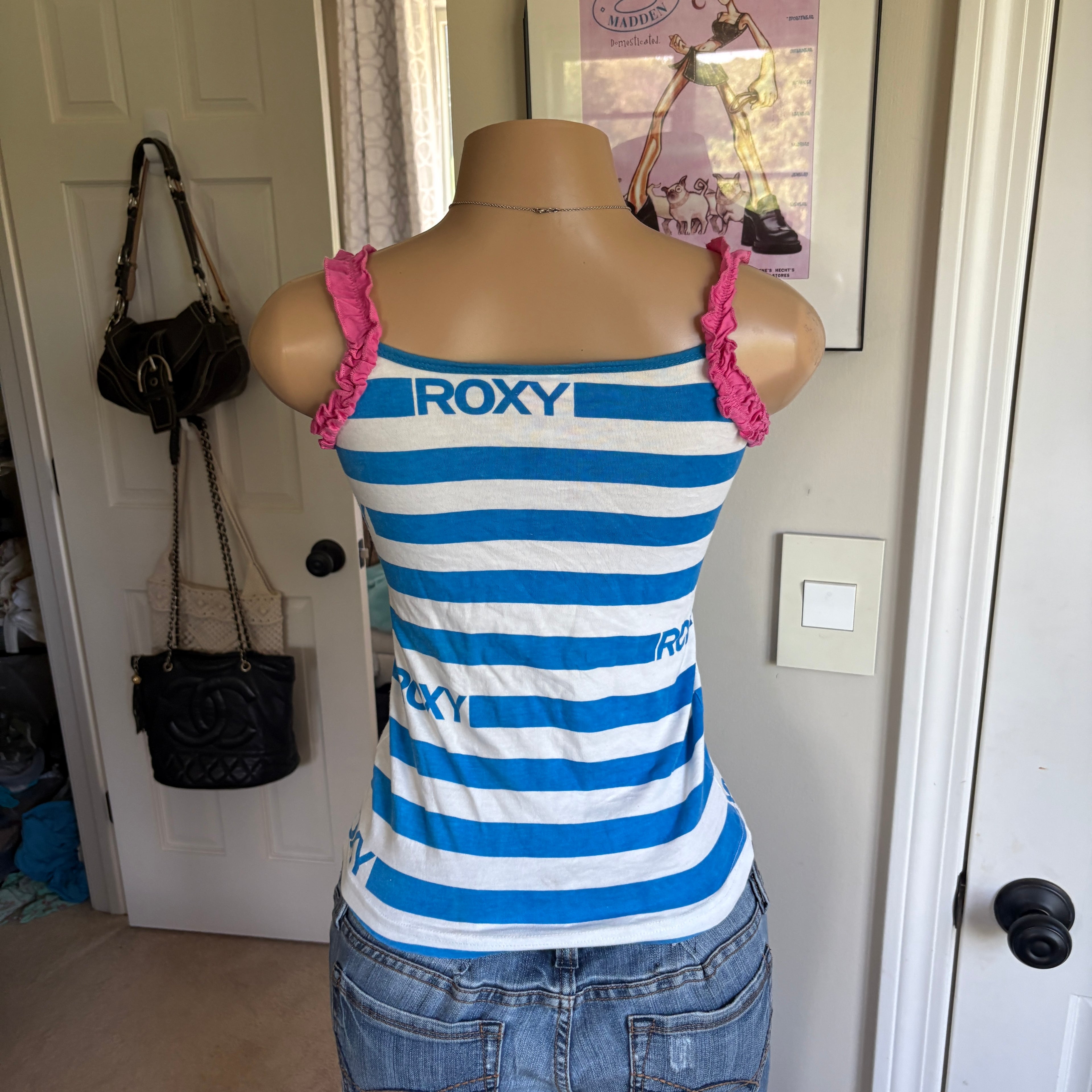 00s Roxy blue & white striped tank top (size XS)