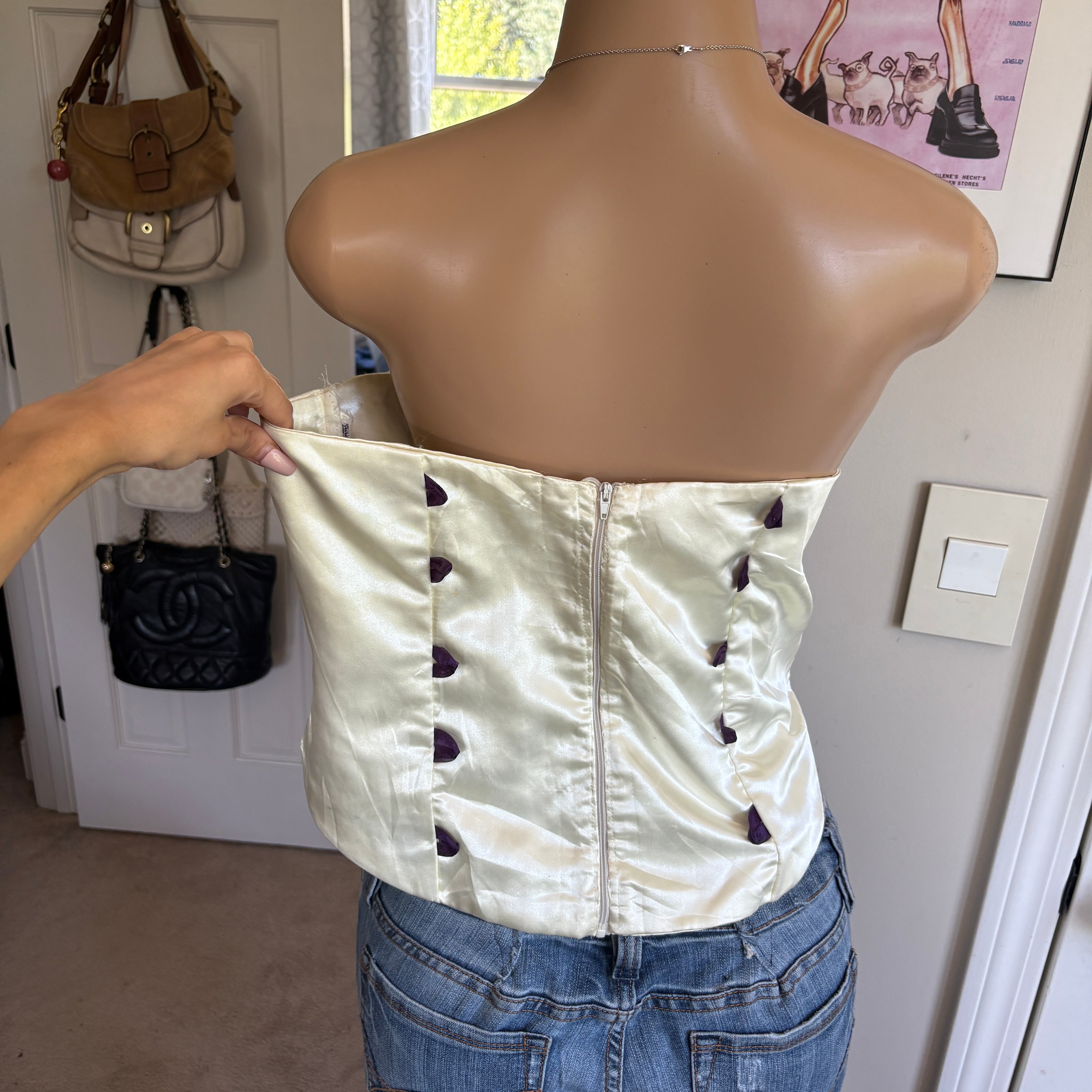 00s purple floral beaded corset top (size L)