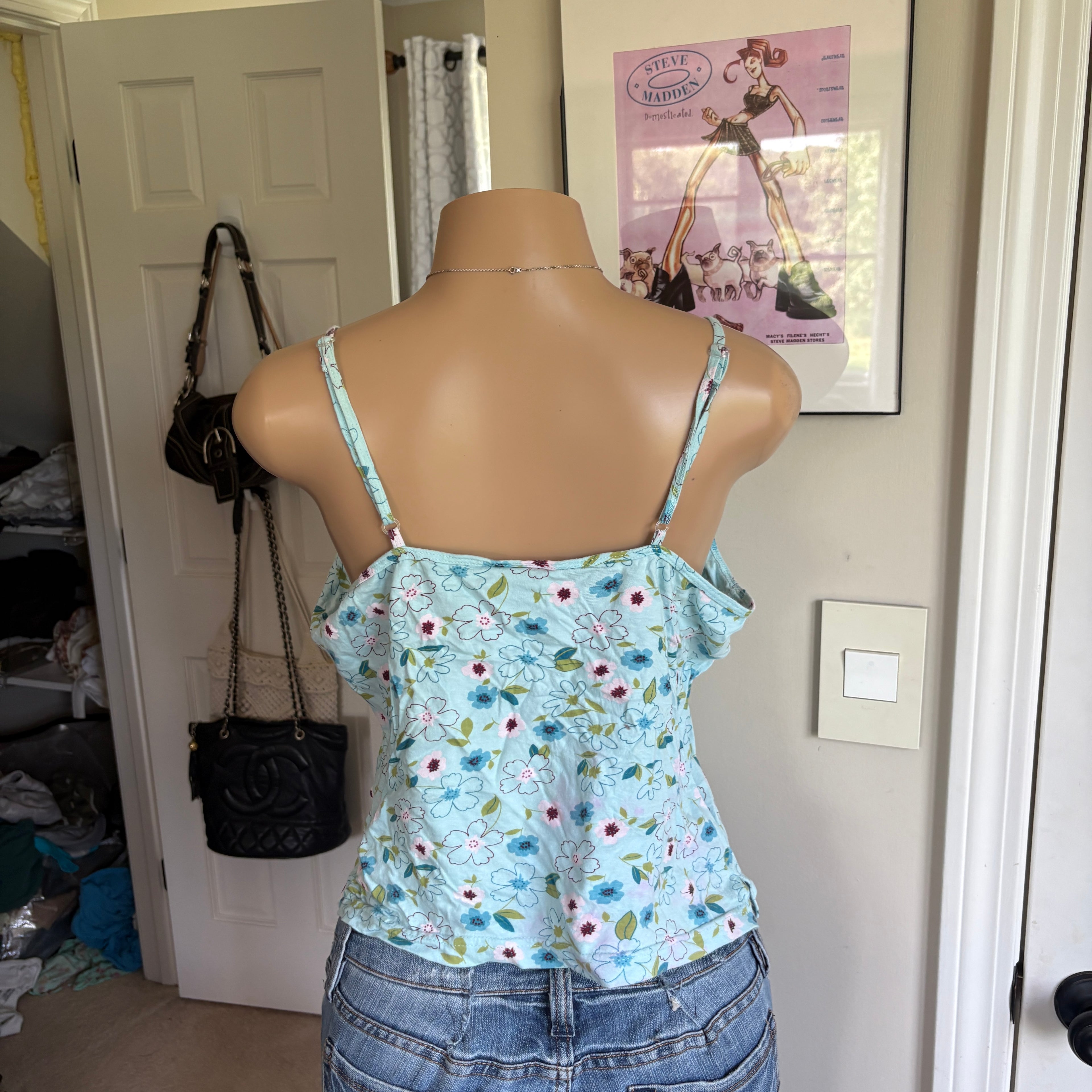 00s blue floral cotton tank (size XL)