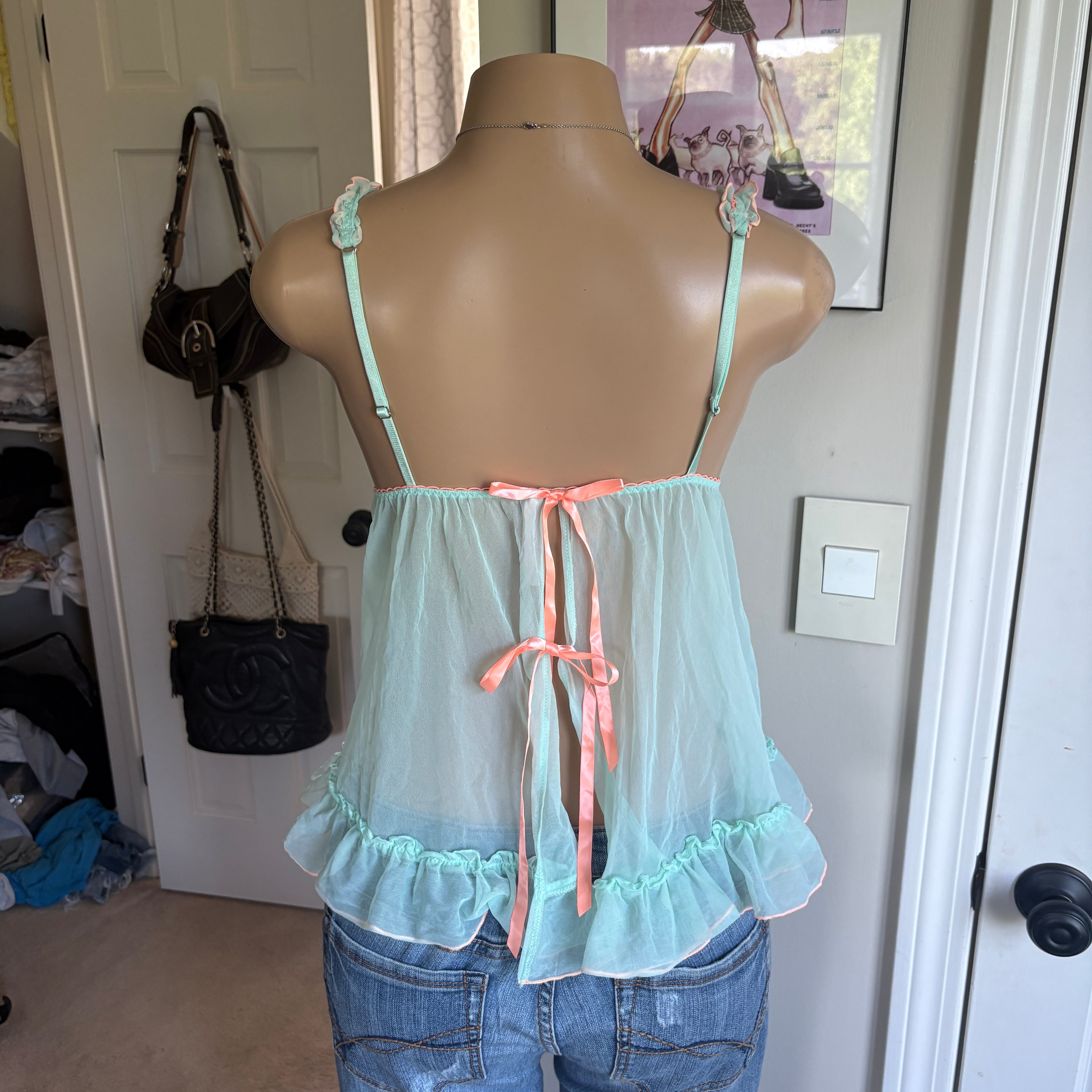 00s Victoria's Secret blue bow babydoll slip cami (size S)