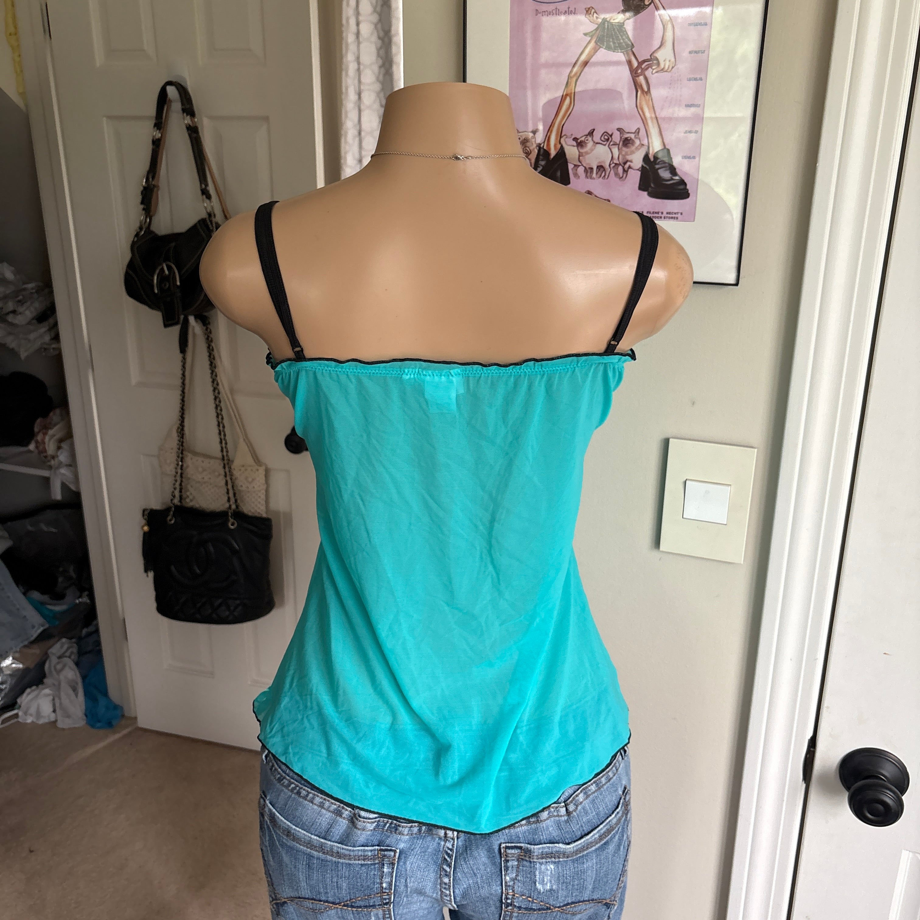 00s teal & black slip cami (size S)