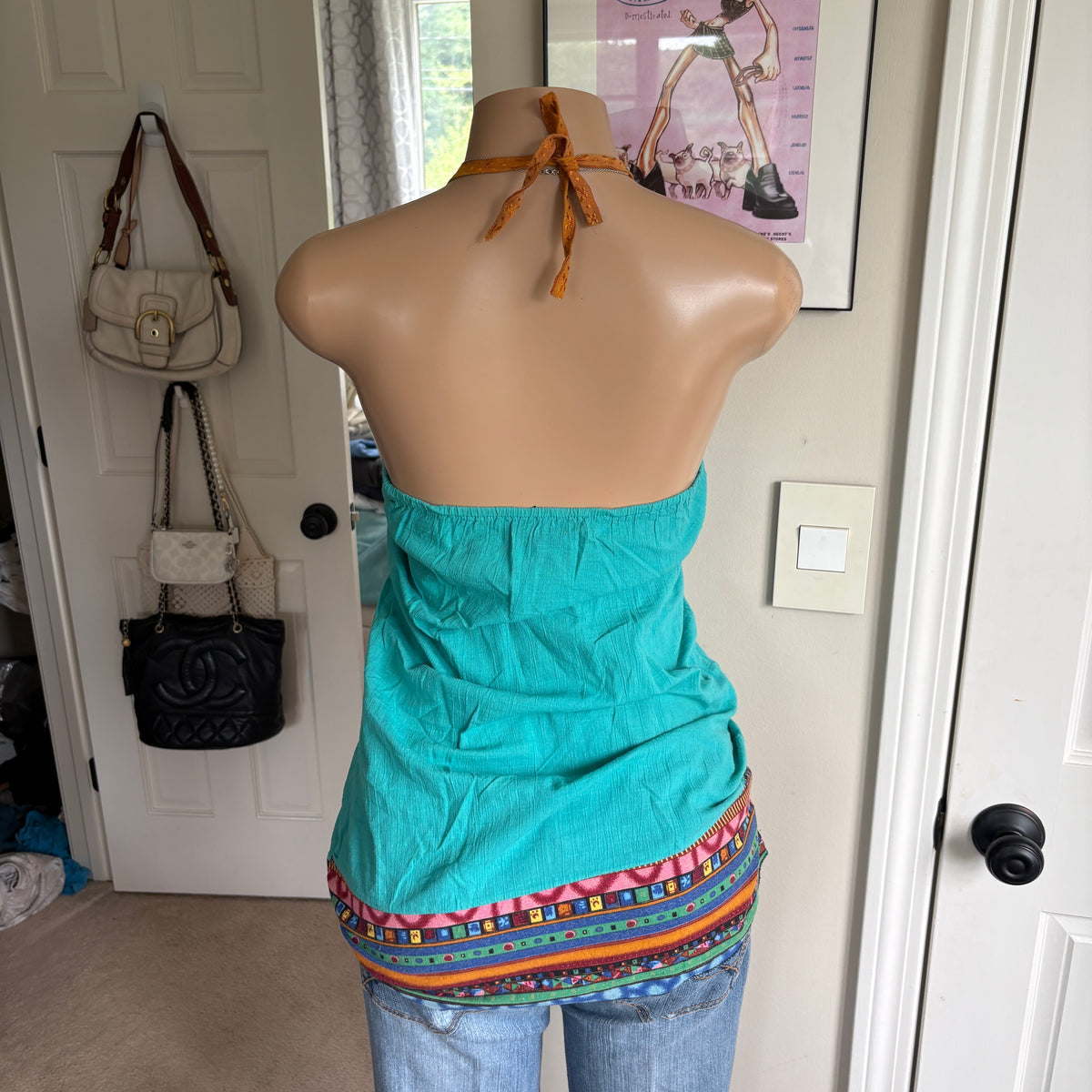 00s turquoise boho beaded halter top (size S)