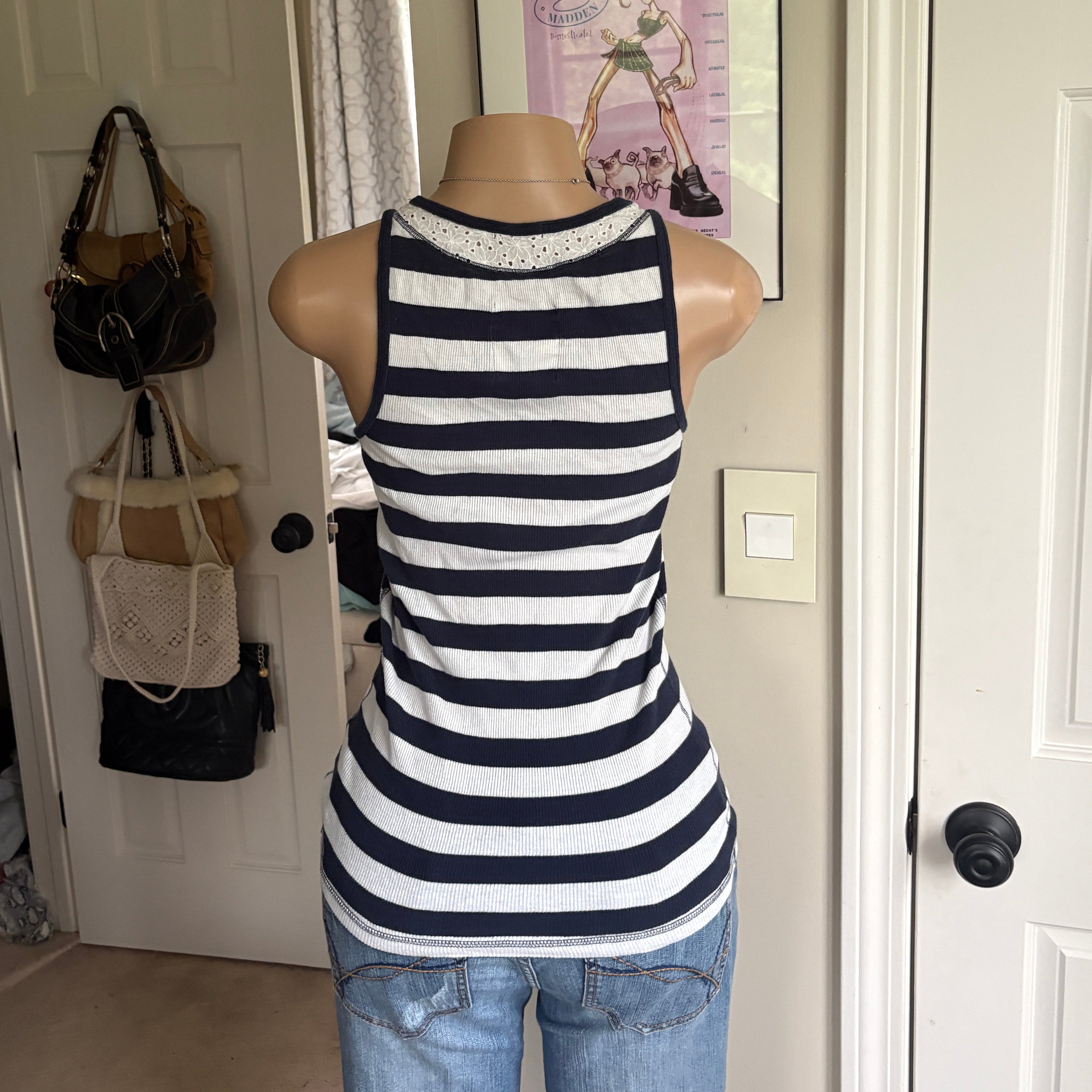 00s Hollister navy & white striped tank (size L)
