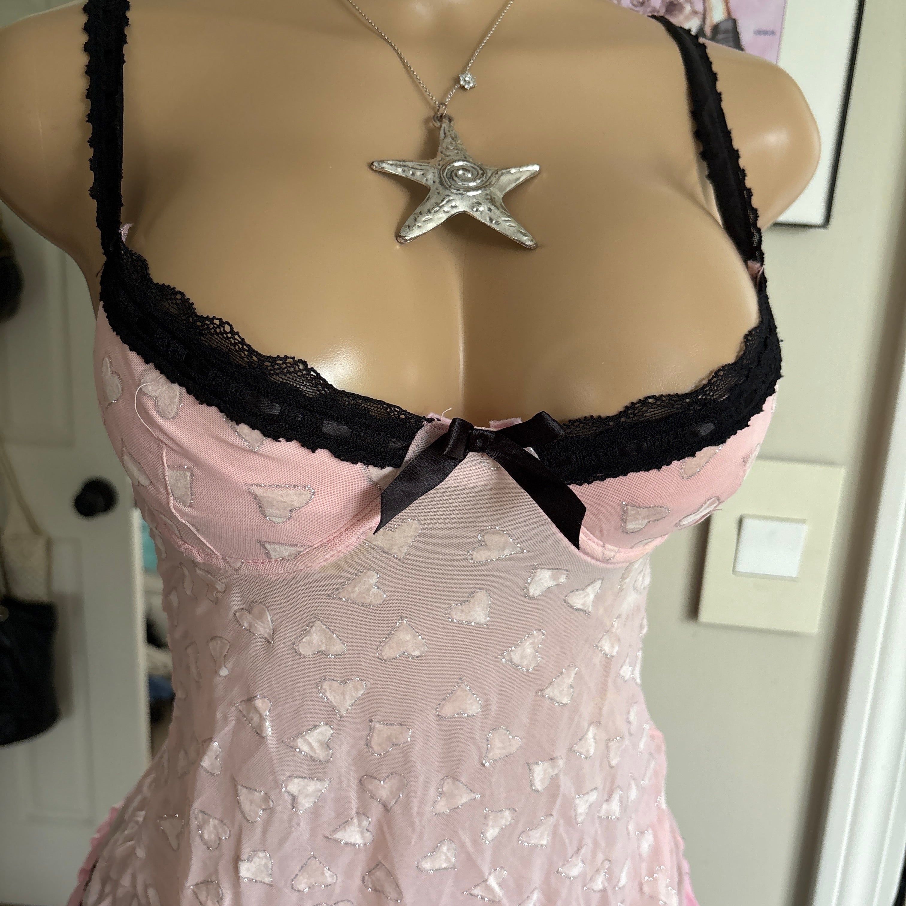 00s Rampage pink heart lingerie slip top (size S)
