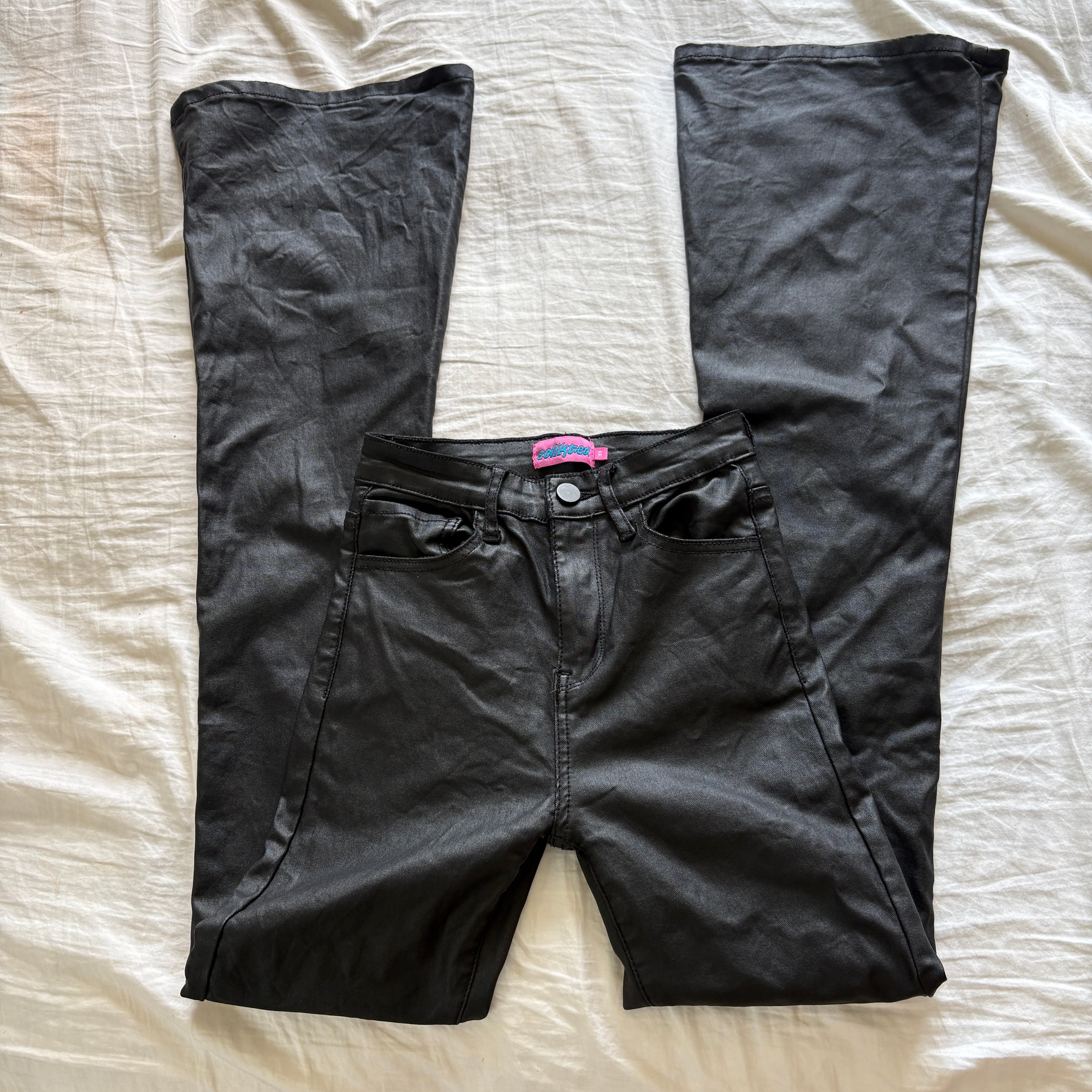 Edikted black faux leather high rise pants (size XS)
