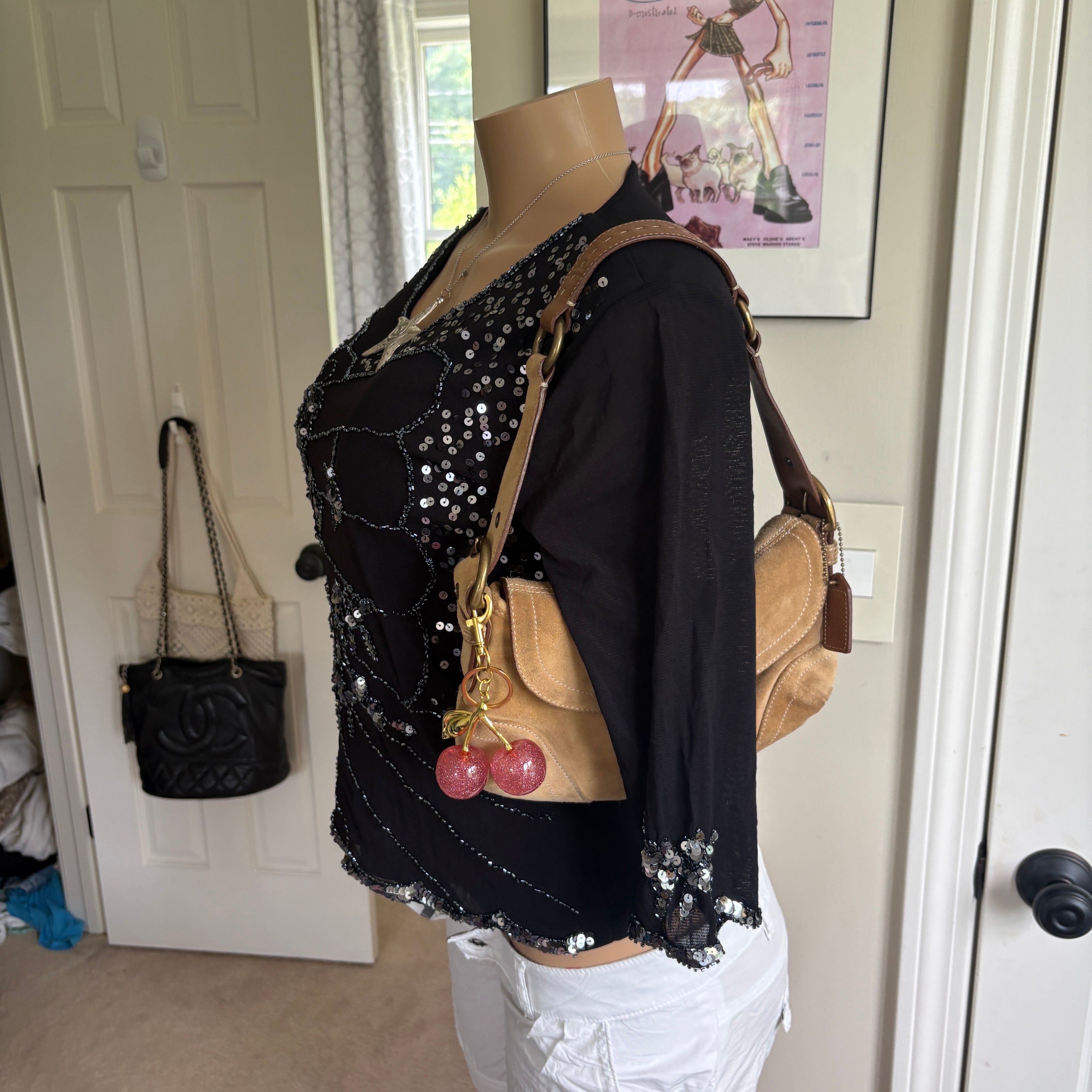 00s black sequin butterfly top (size M/L)