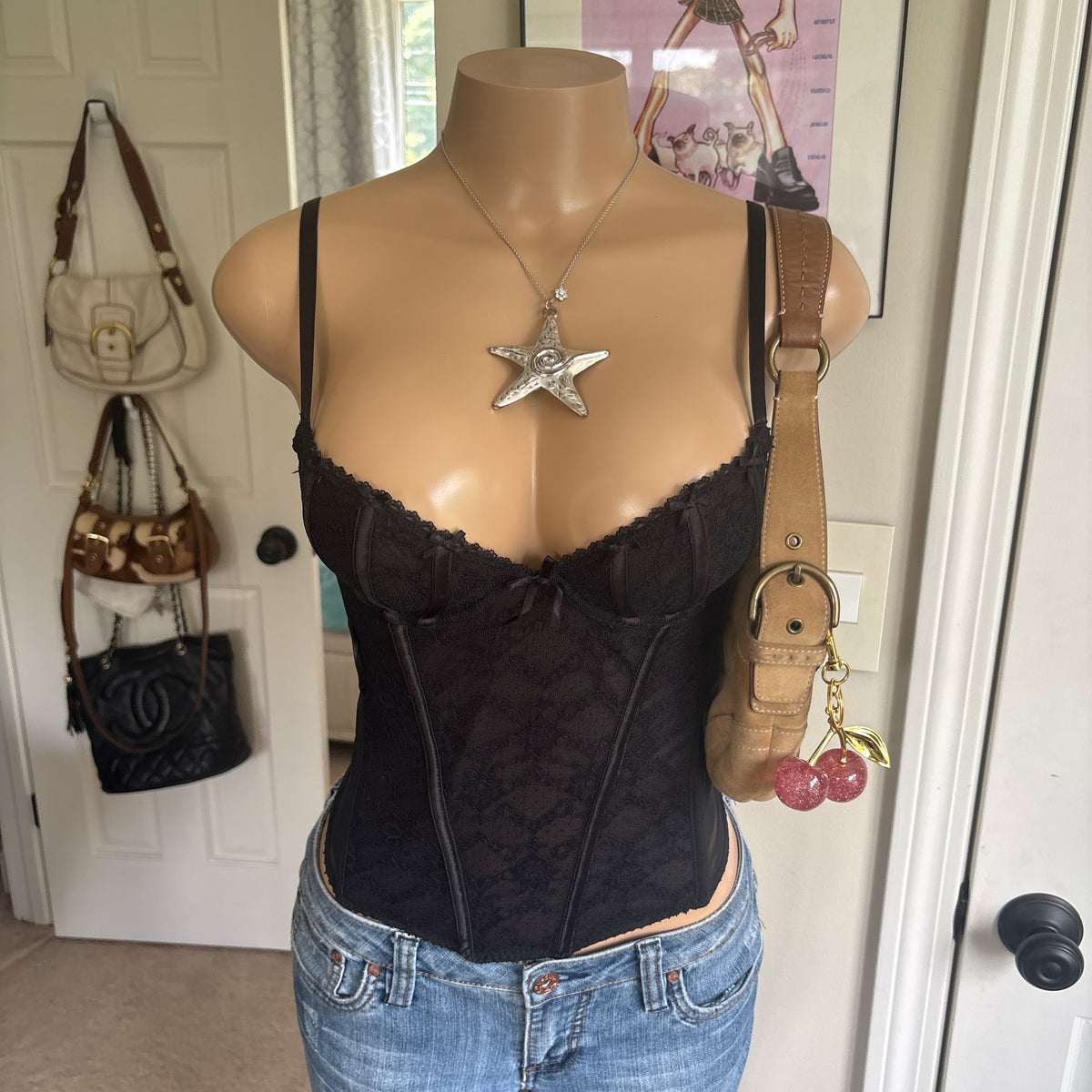 00s Ann Summers black corset cami top (size S)
