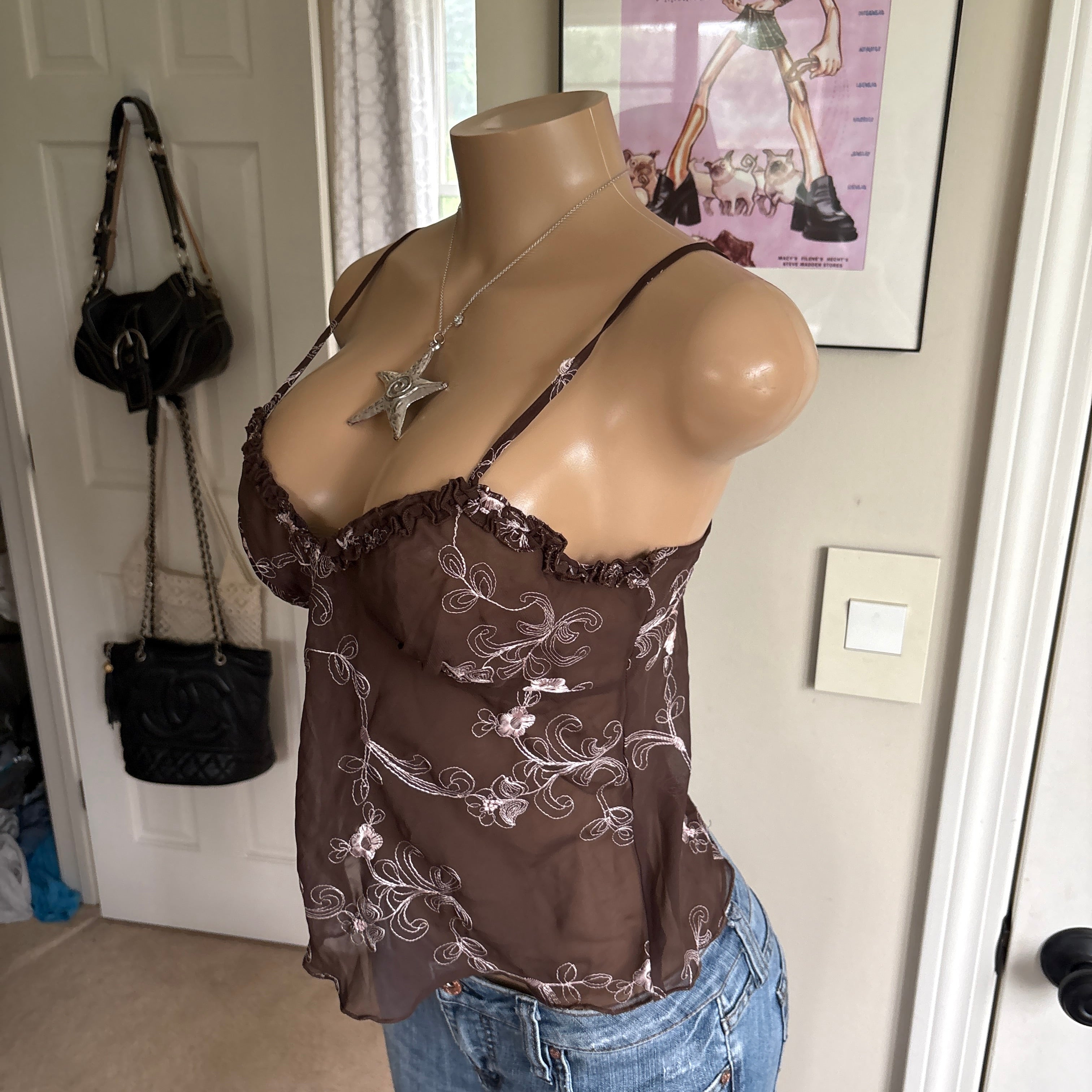 00s brown floral cami tank top (size M)