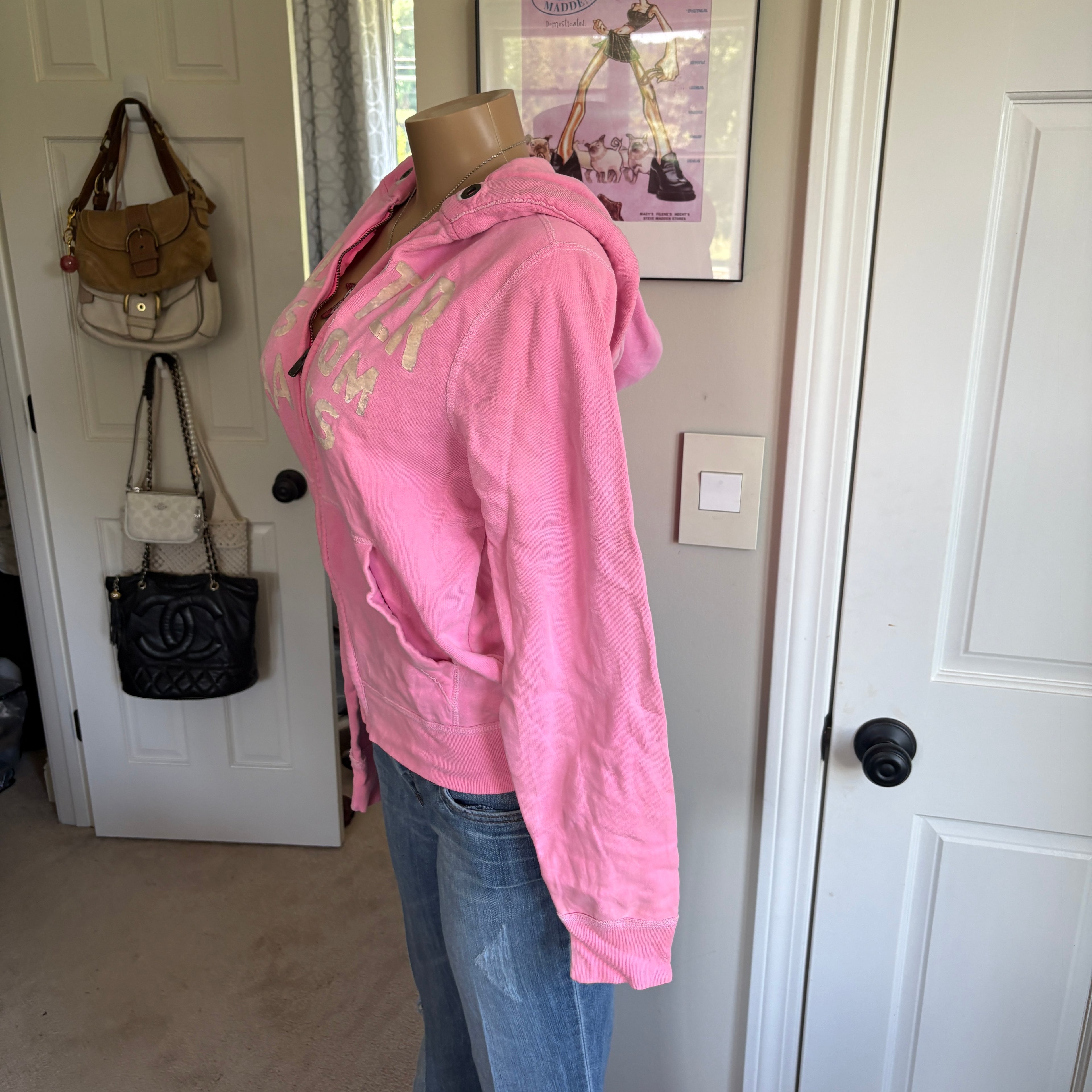 00s Hollister pink spellout zip hoodie (size S)