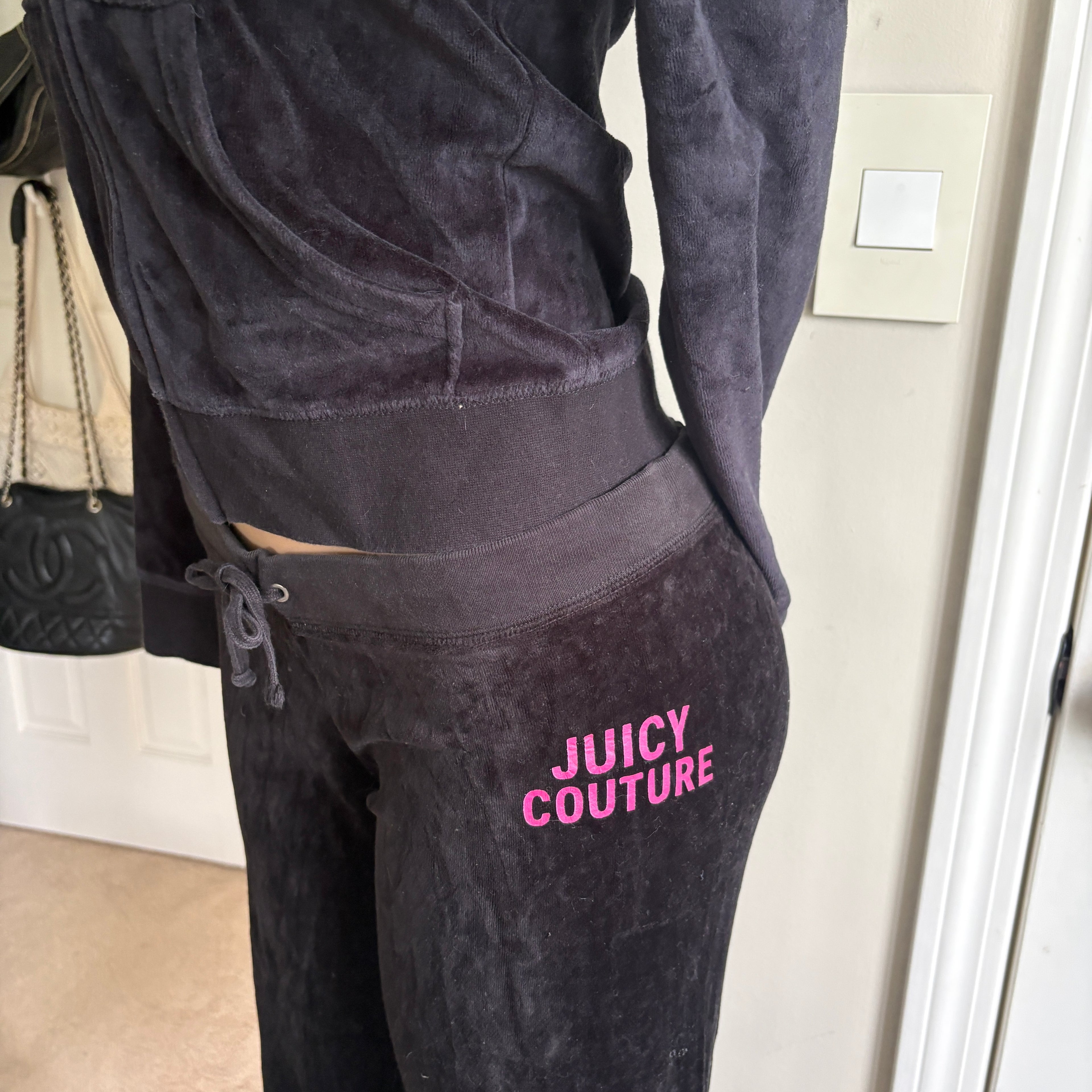 00s Juicy Couture black velour tracksuit set (size S)