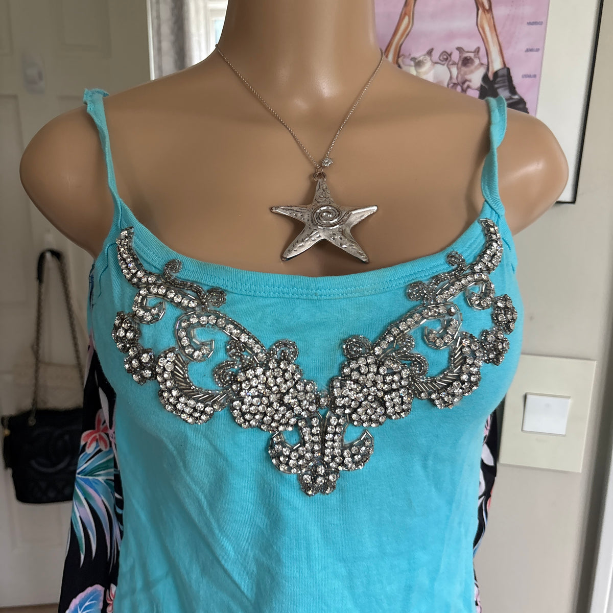 00s avant garde blue rhinestone cami (size L)