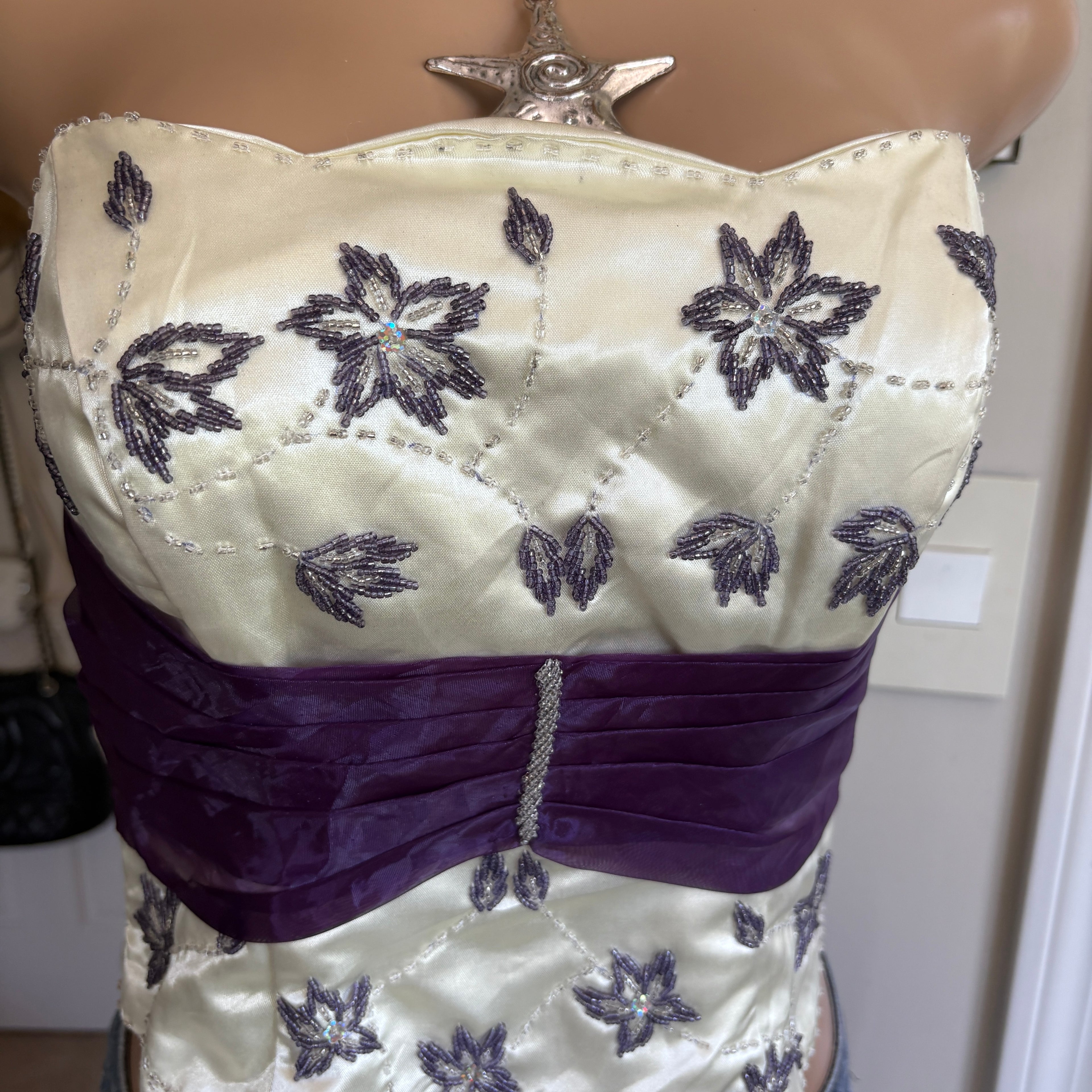 00s purple floral beaded corset top (size L)