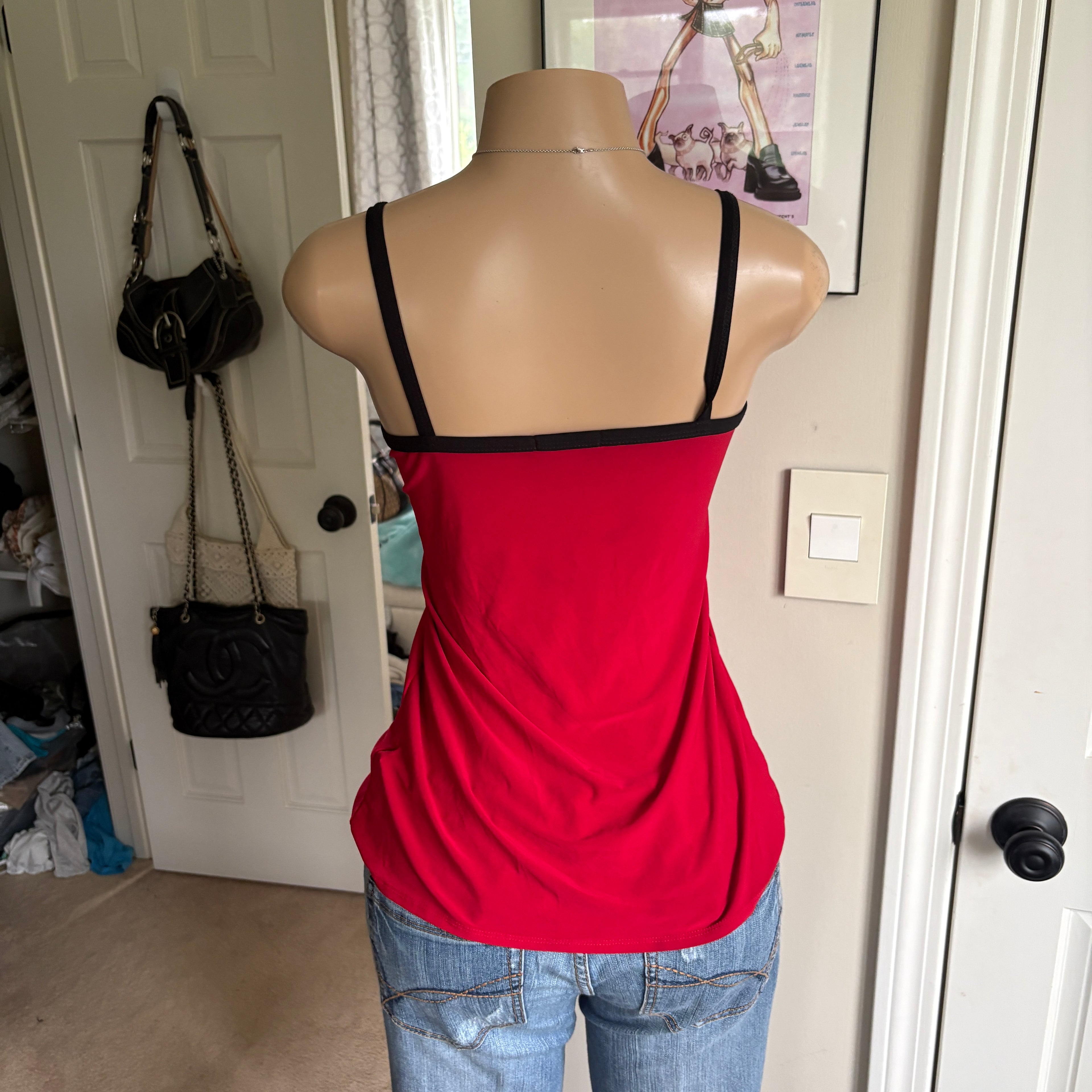 00s red & black buckle v neck cami (size M)
