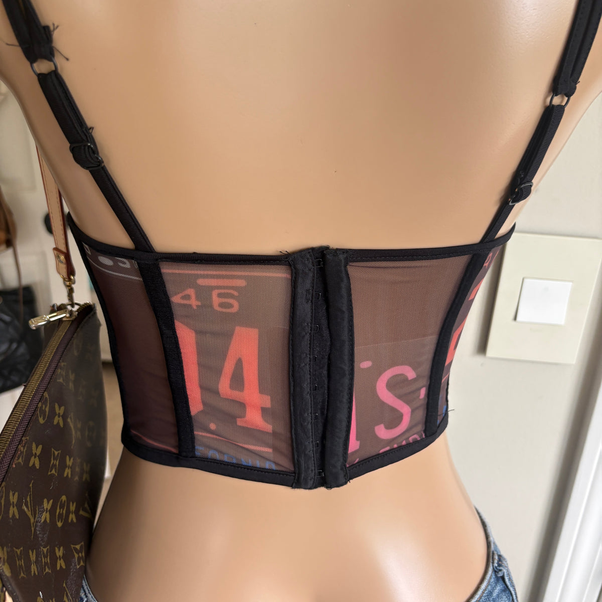 00s black graphic corset tank top (size XS)