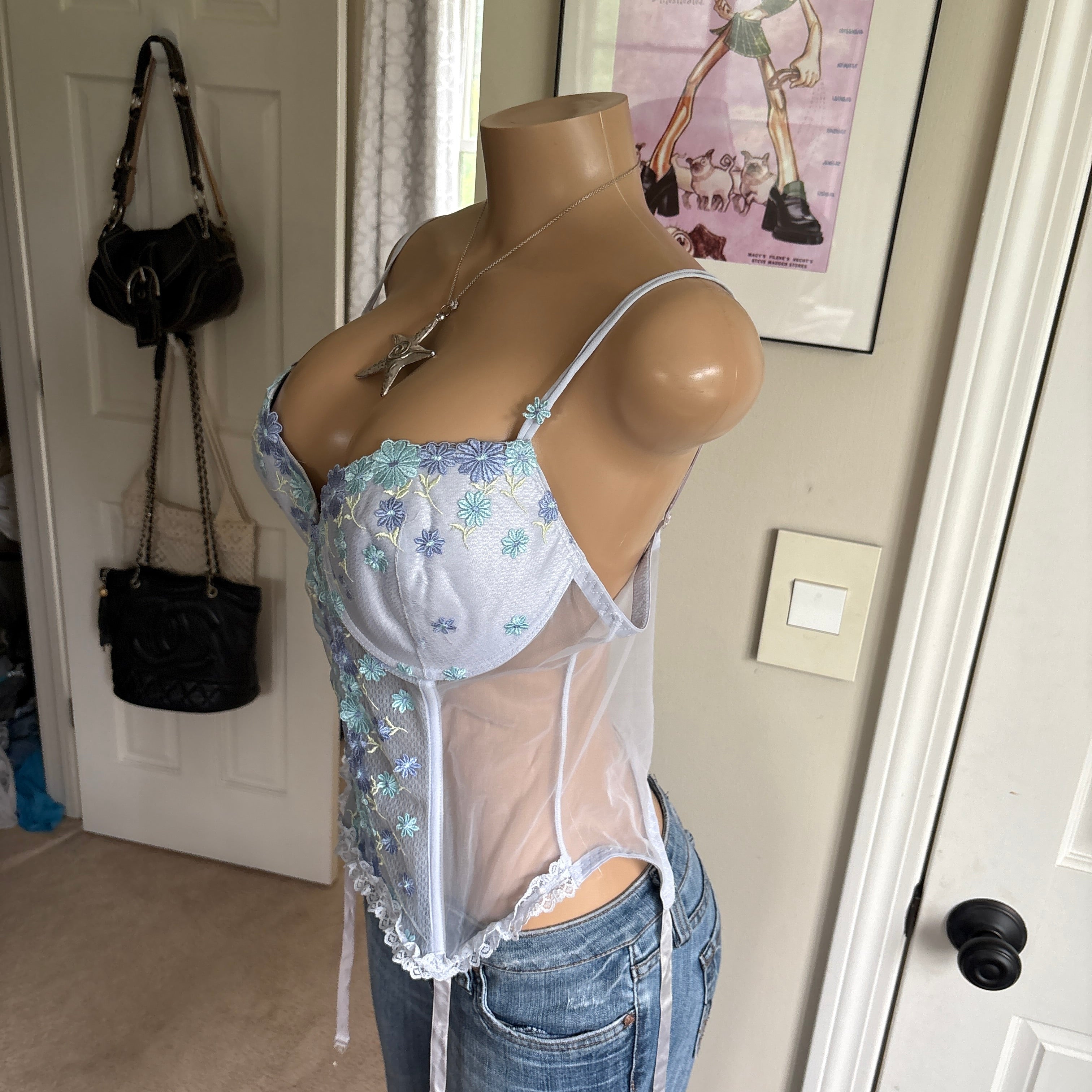 00s light blue floral corset top (size 1x)