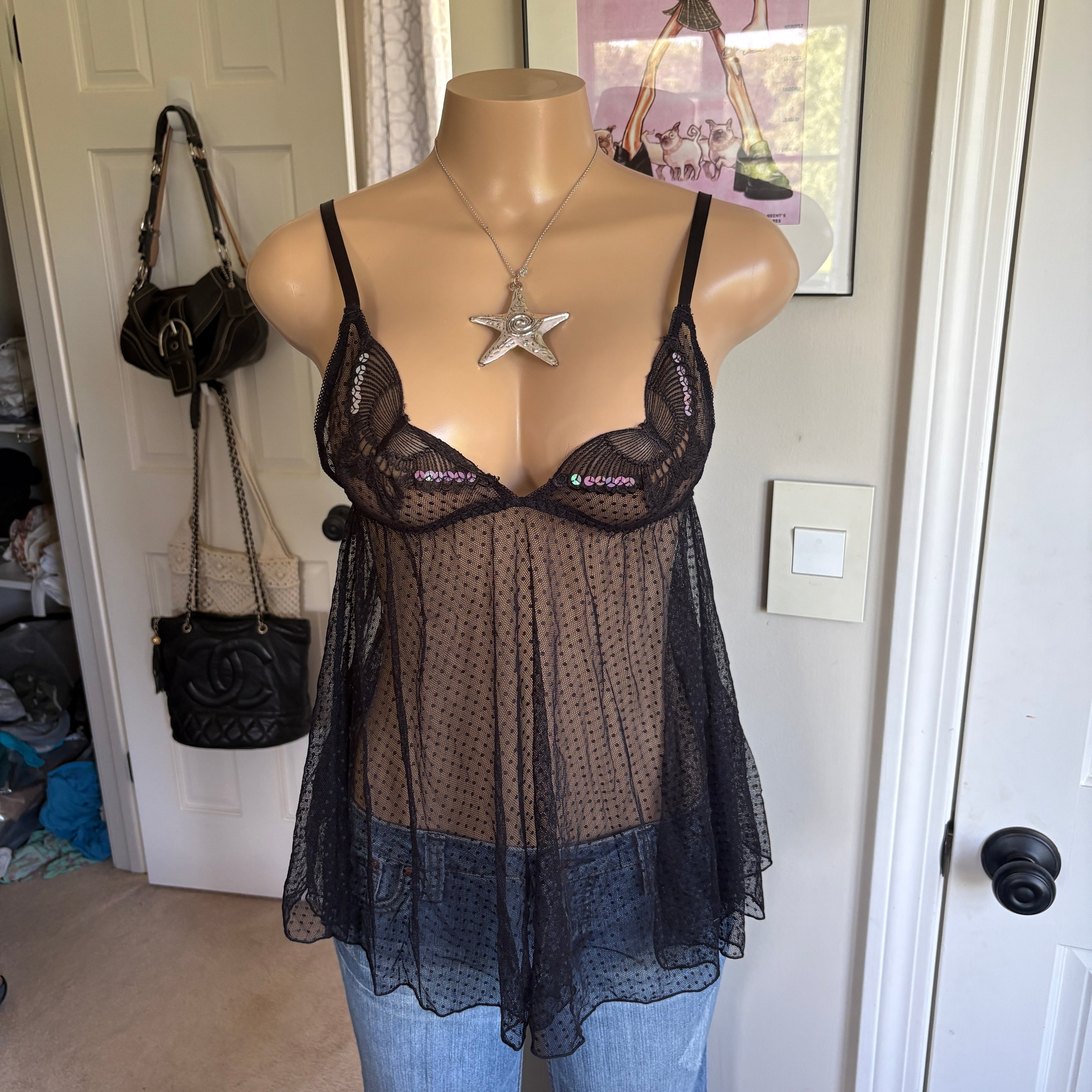 00s black butterfly babydoll lingerie cami (size M)