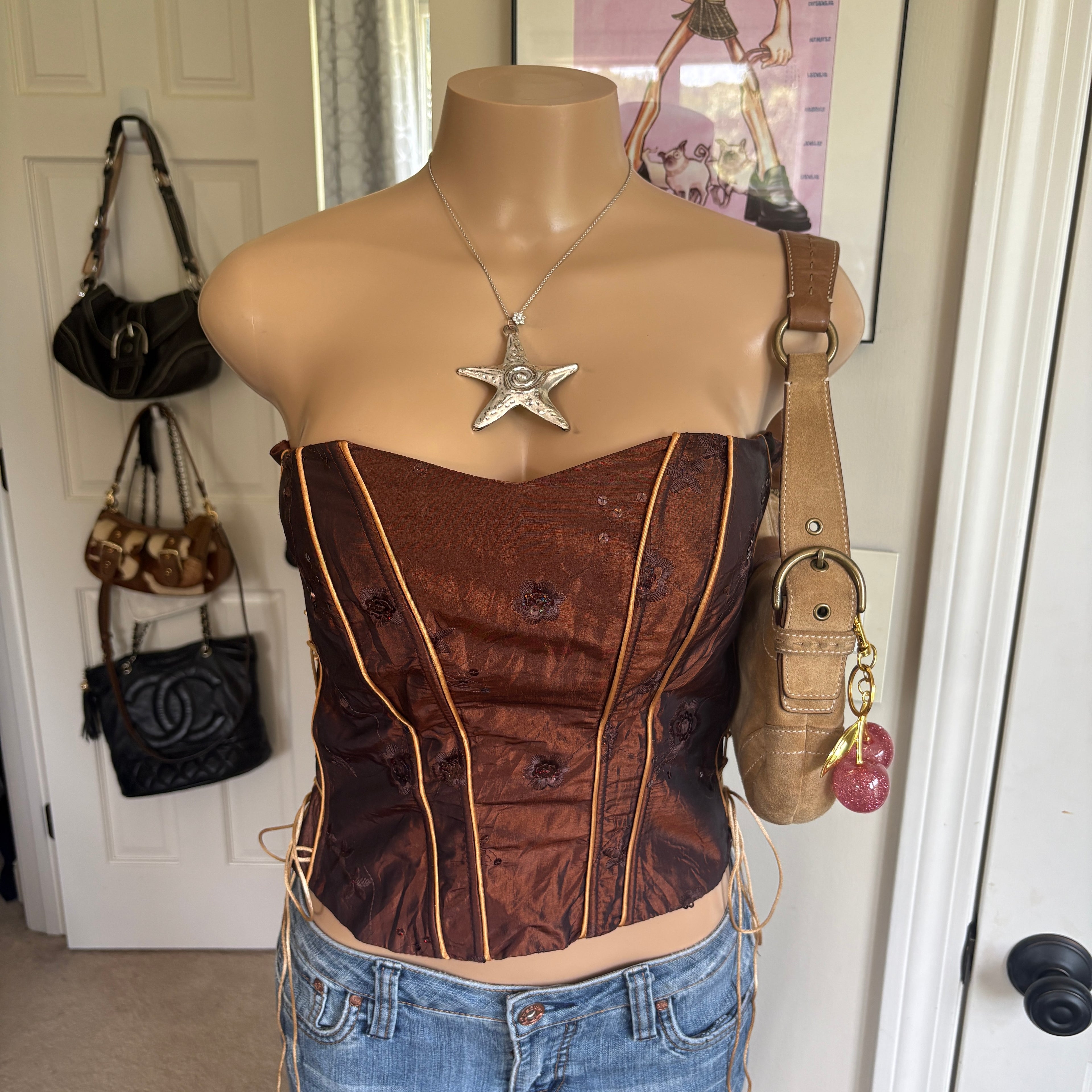 00s brown strapless corset top (size L)