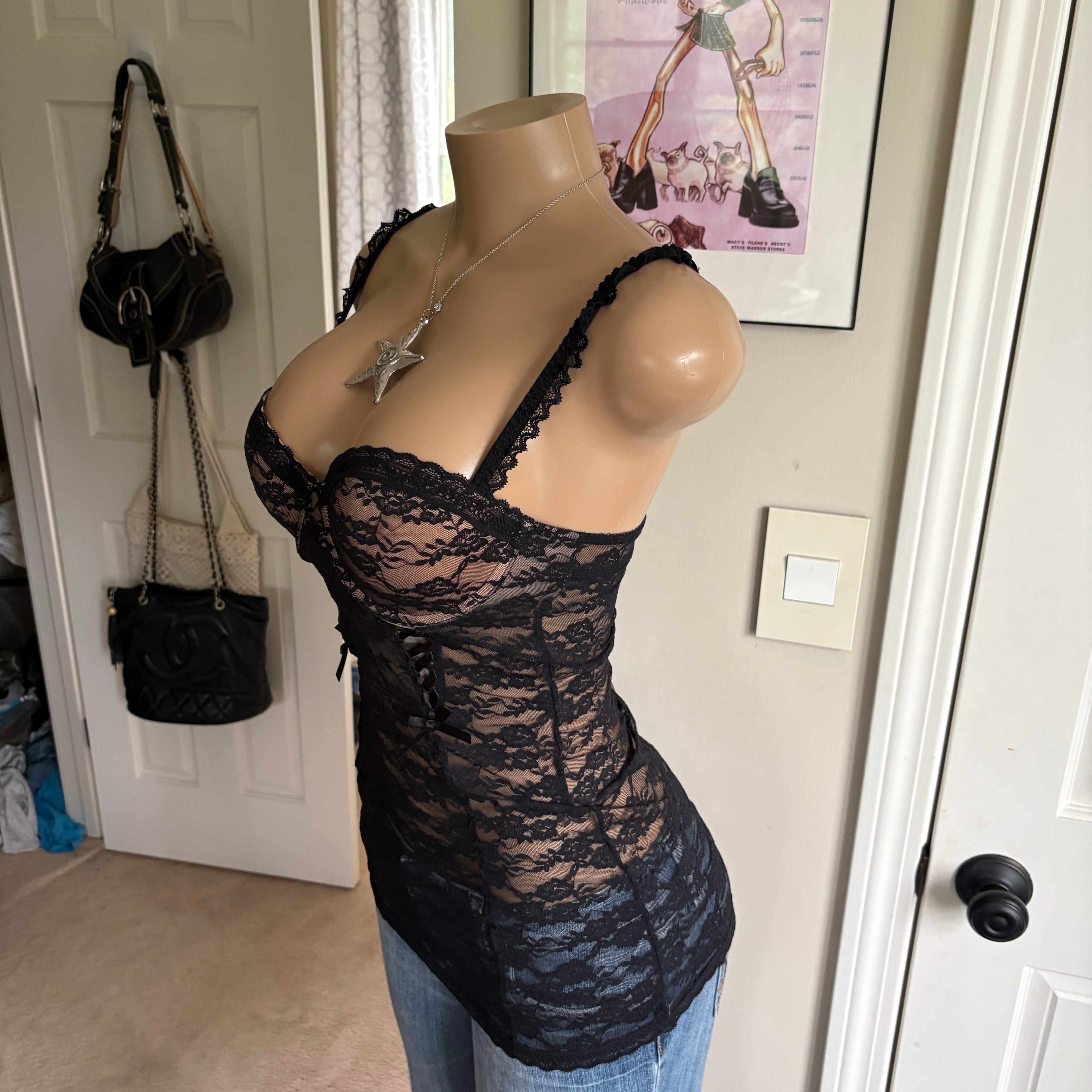 00s black & nude lace bustier lingerie top(size S)
