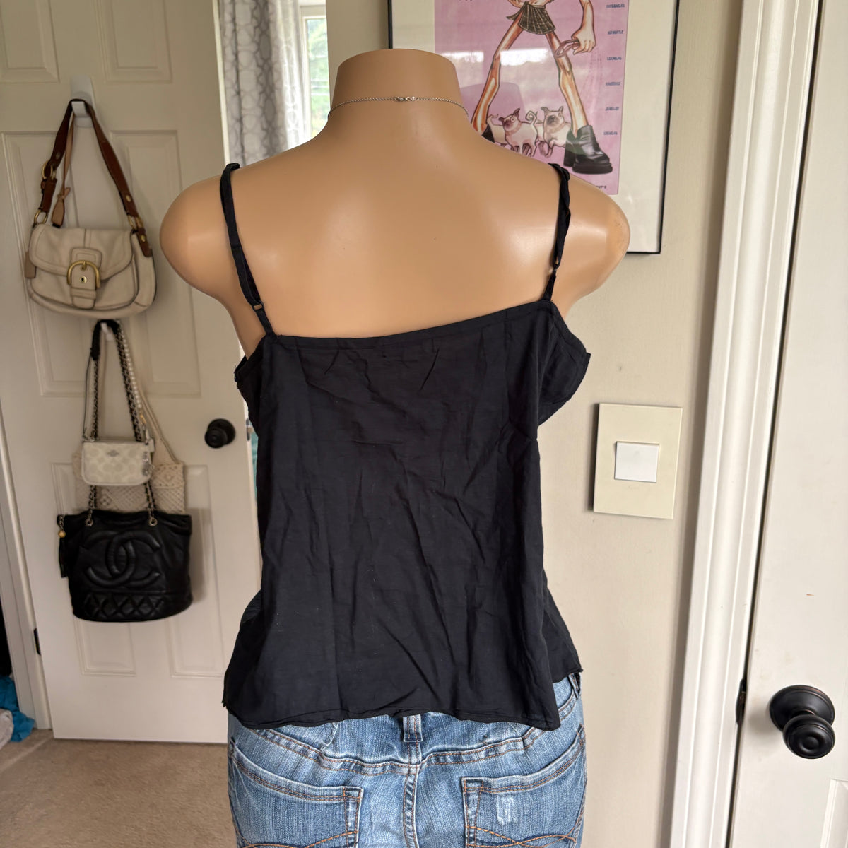 00s black floral beaded tank top (size L)