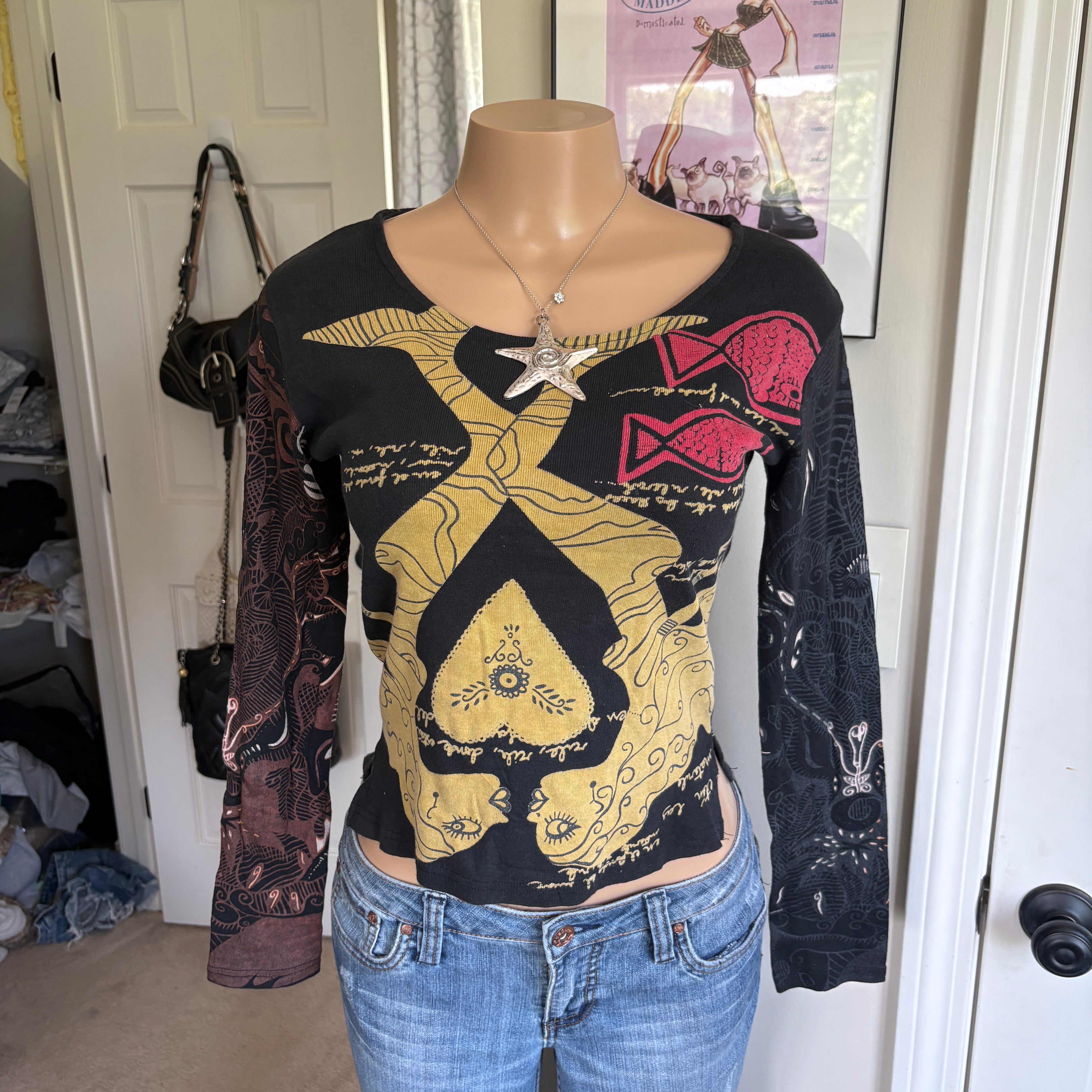 00s Rare Custo Barcelona graphic abstract long sleeve (size S/M)