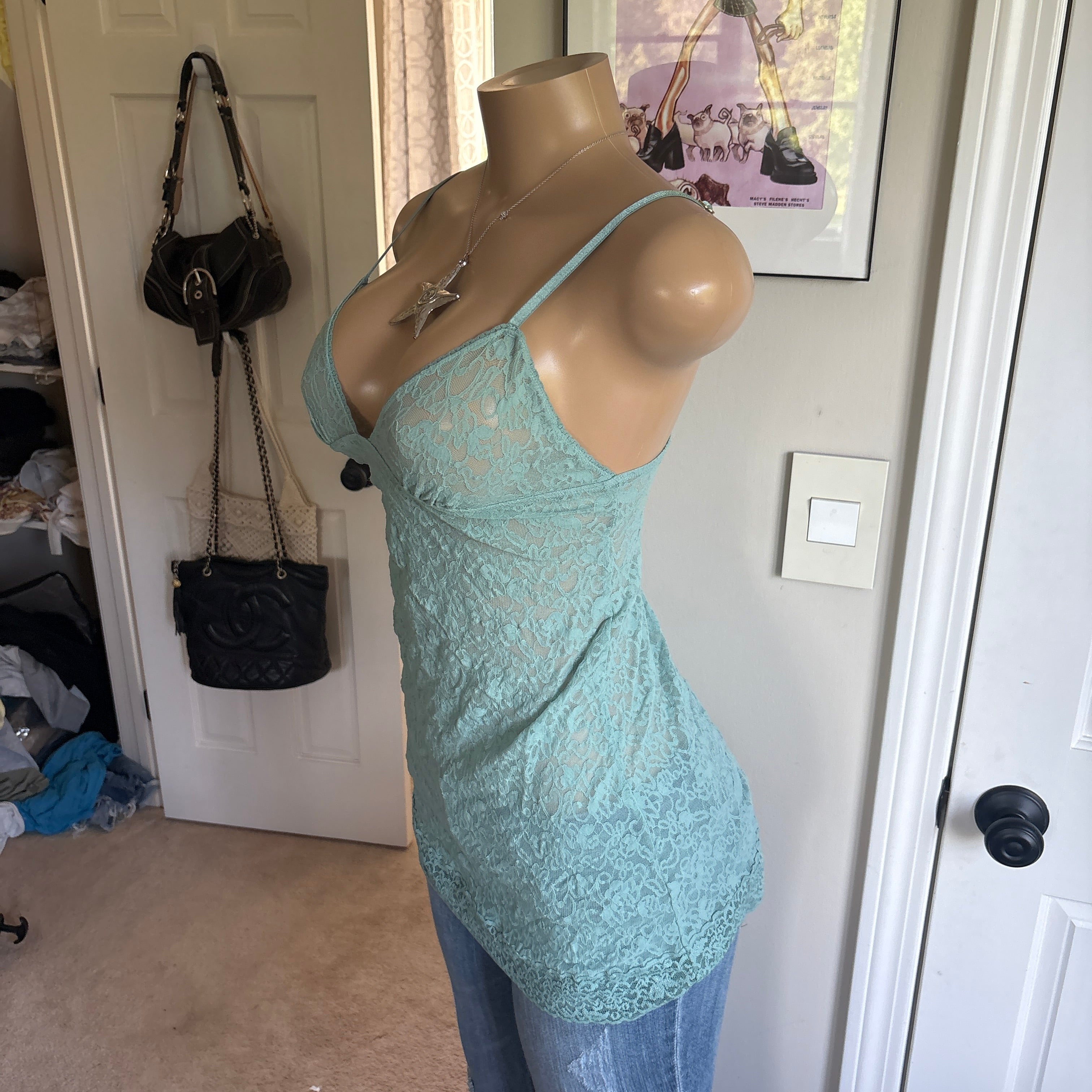00s Victoria's Secret mint blue lace slip cami (size M)
