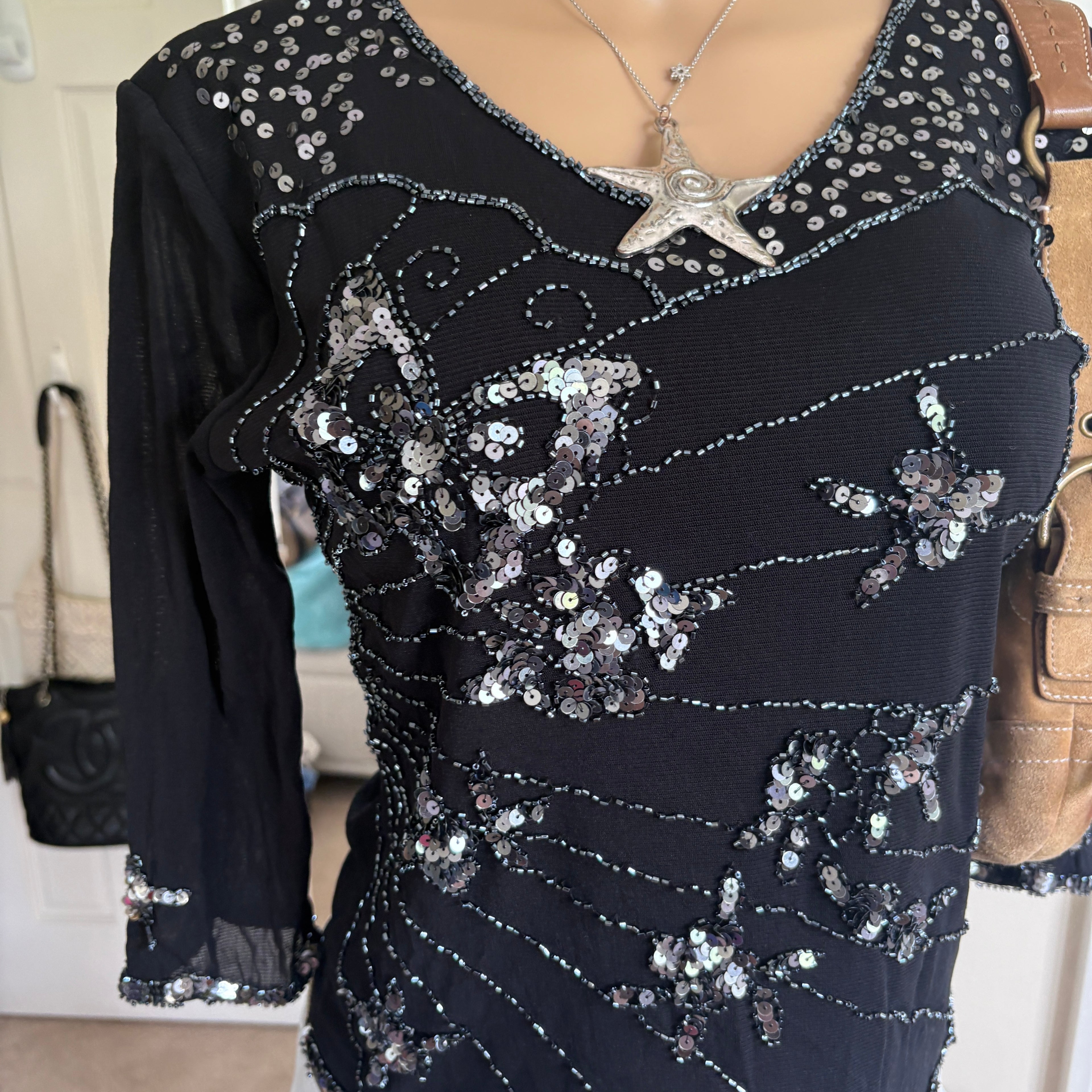00s black sequin butterfly top (size M/L)