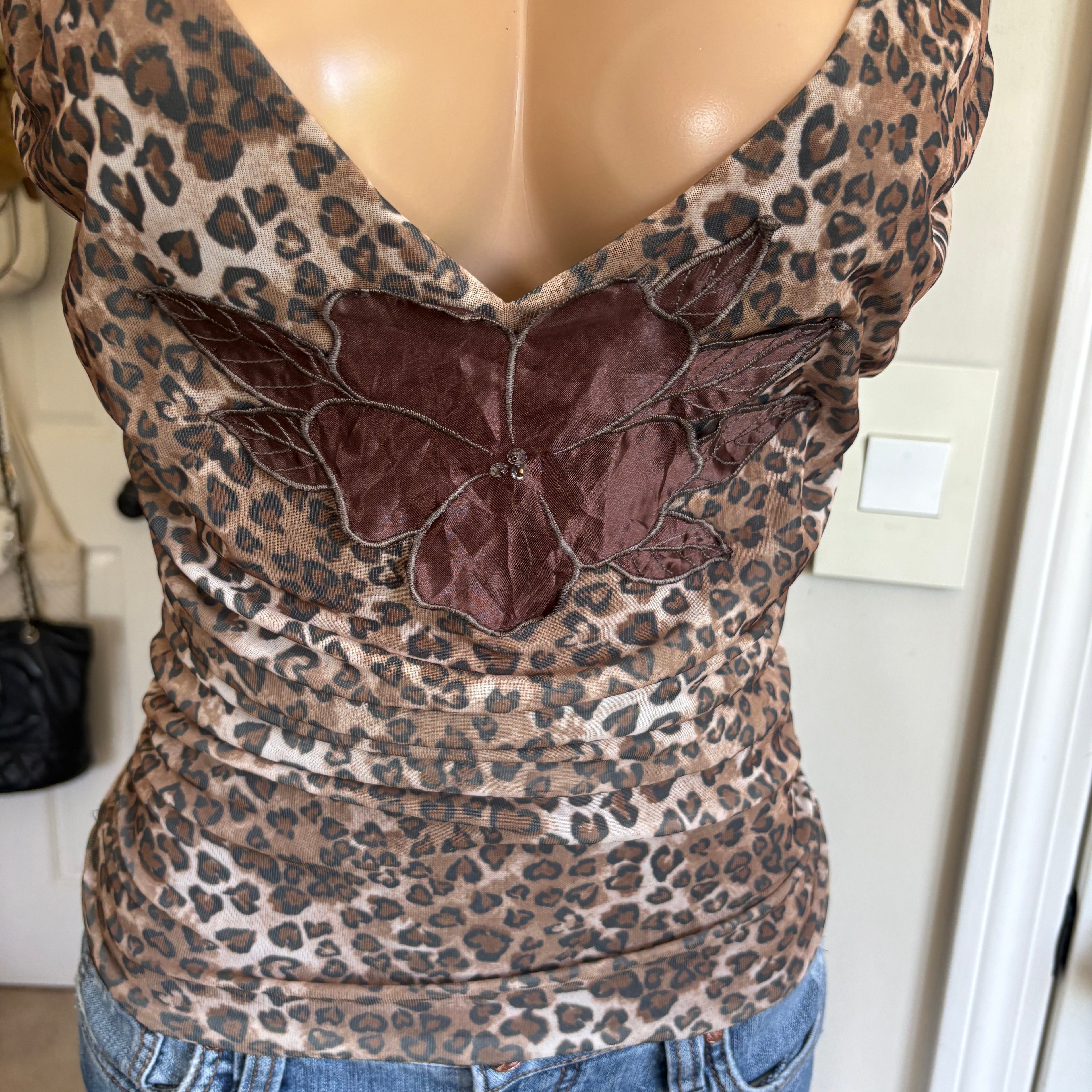 00s leopard print floral v neck cami (size M)