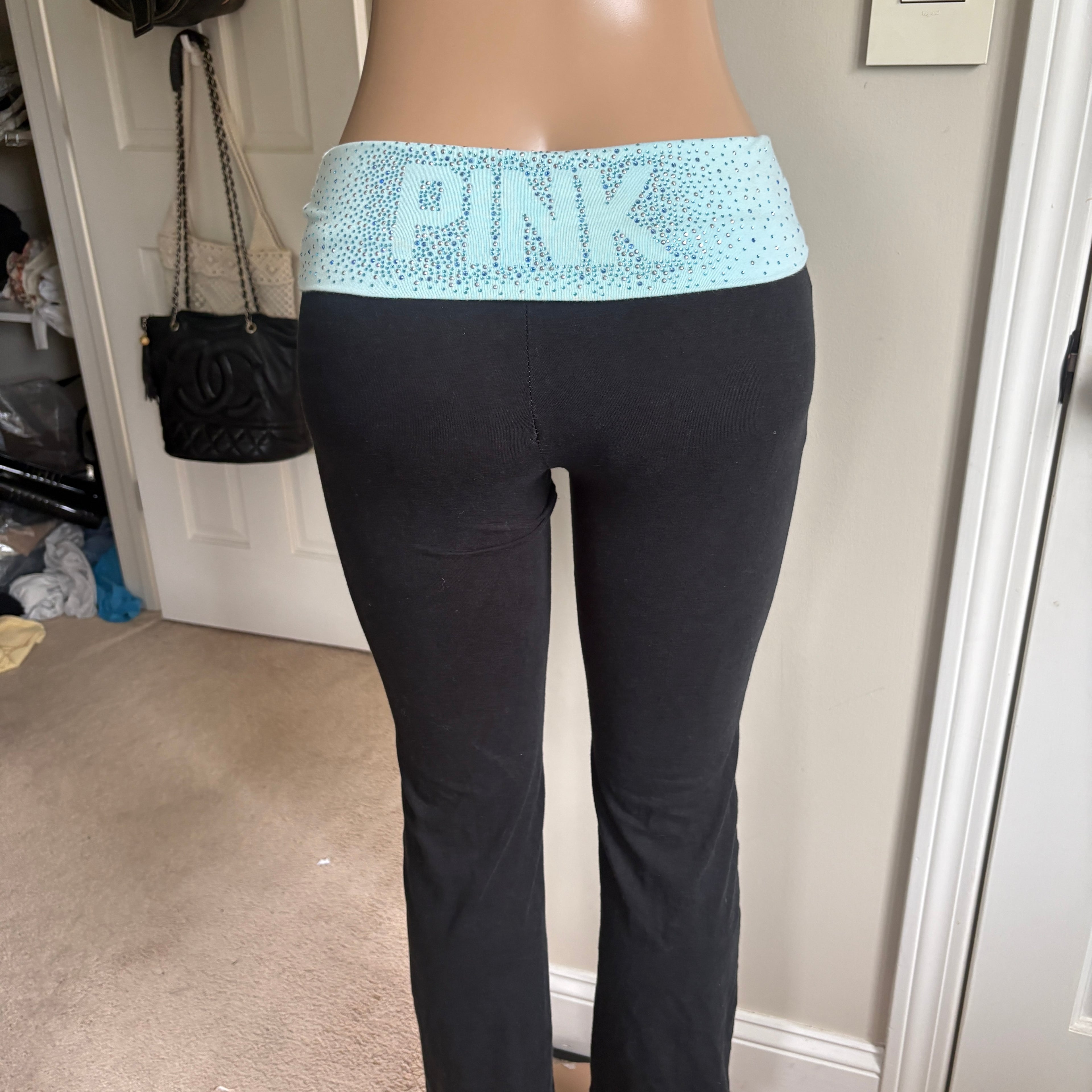00s Victoria's Secret Pink blue foldover leggings (size XS)