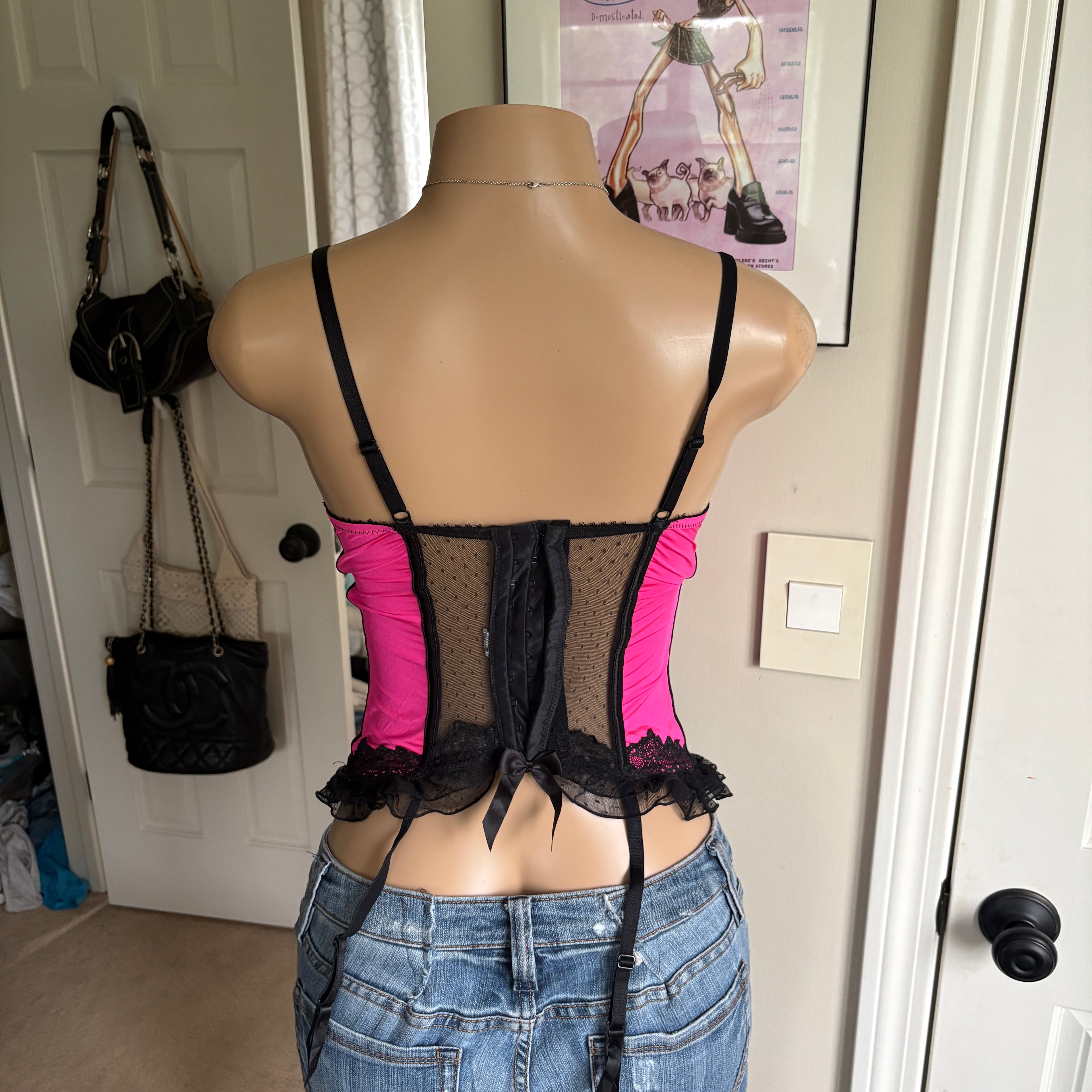 00s pink & black bustier corset top (size M)