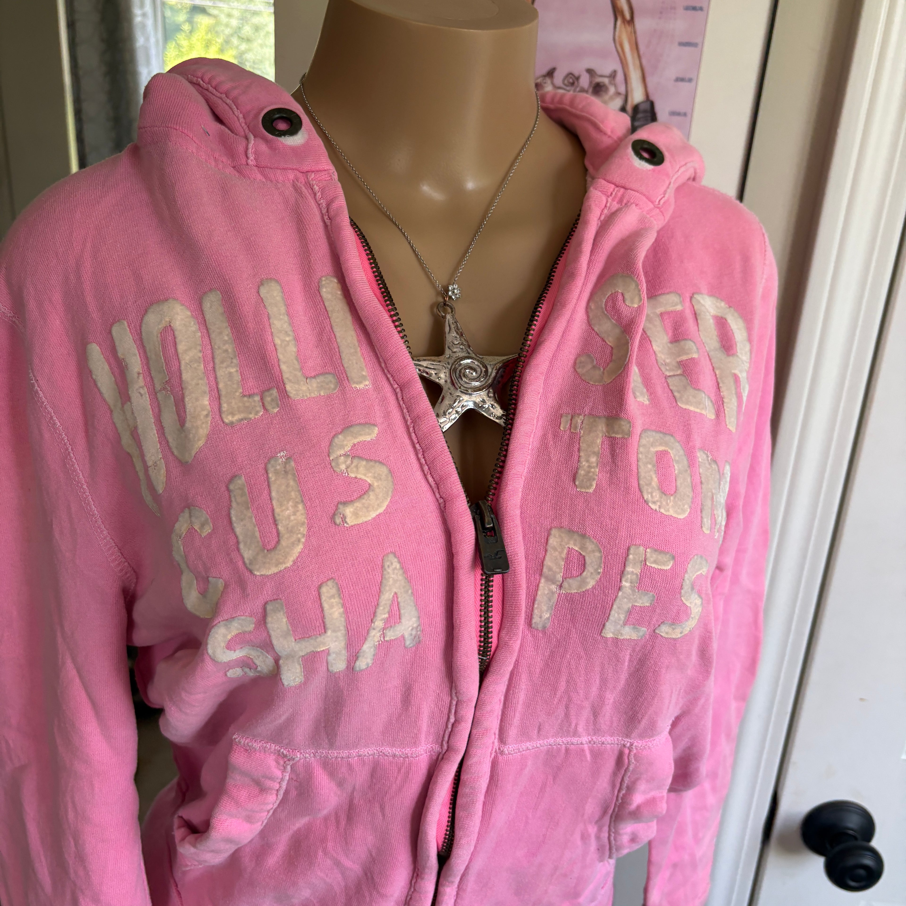 00s Hollister pink spellout zip hoodie (size S)