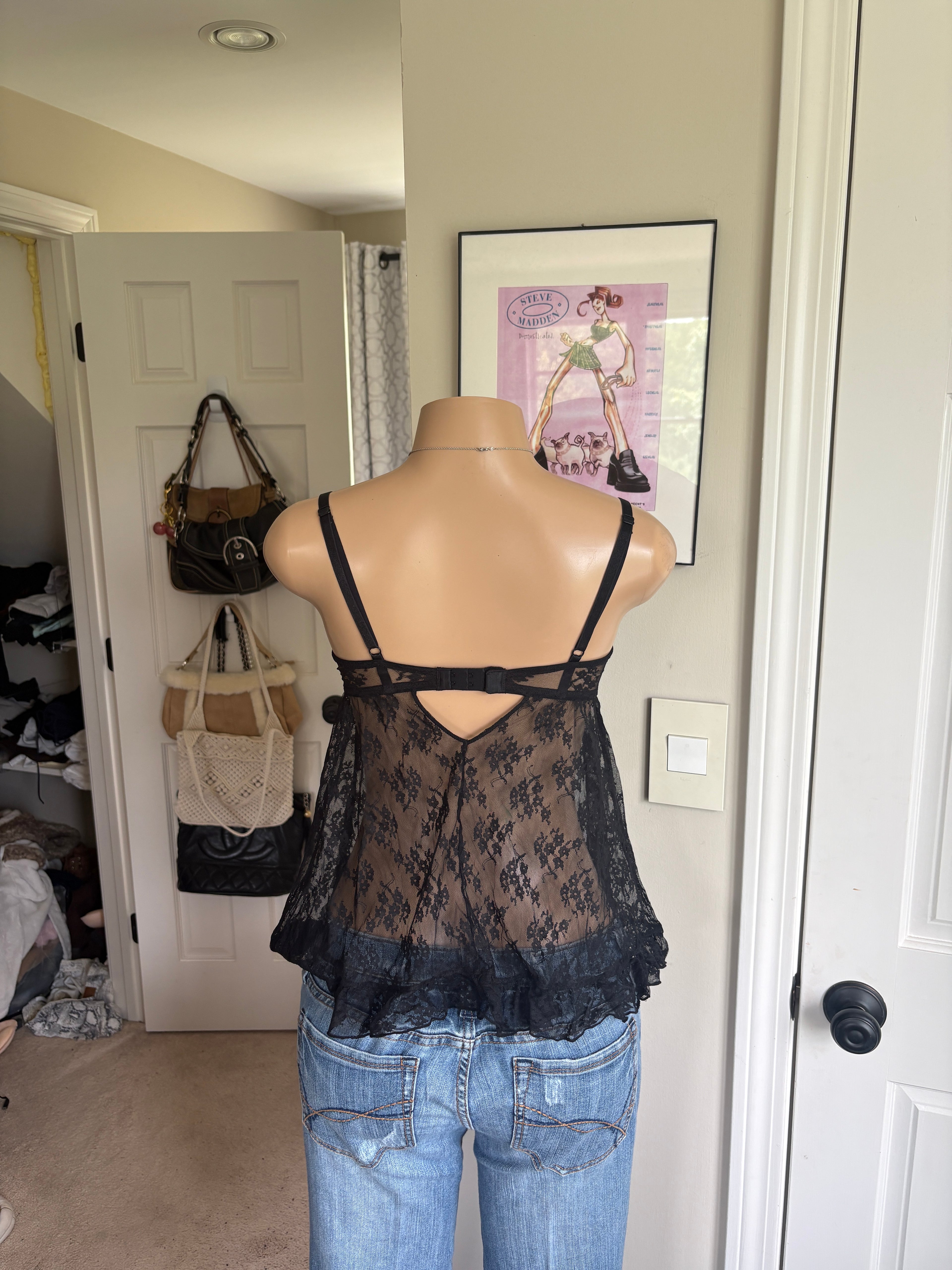 00s black lace babydoll bustier top (size S/M)