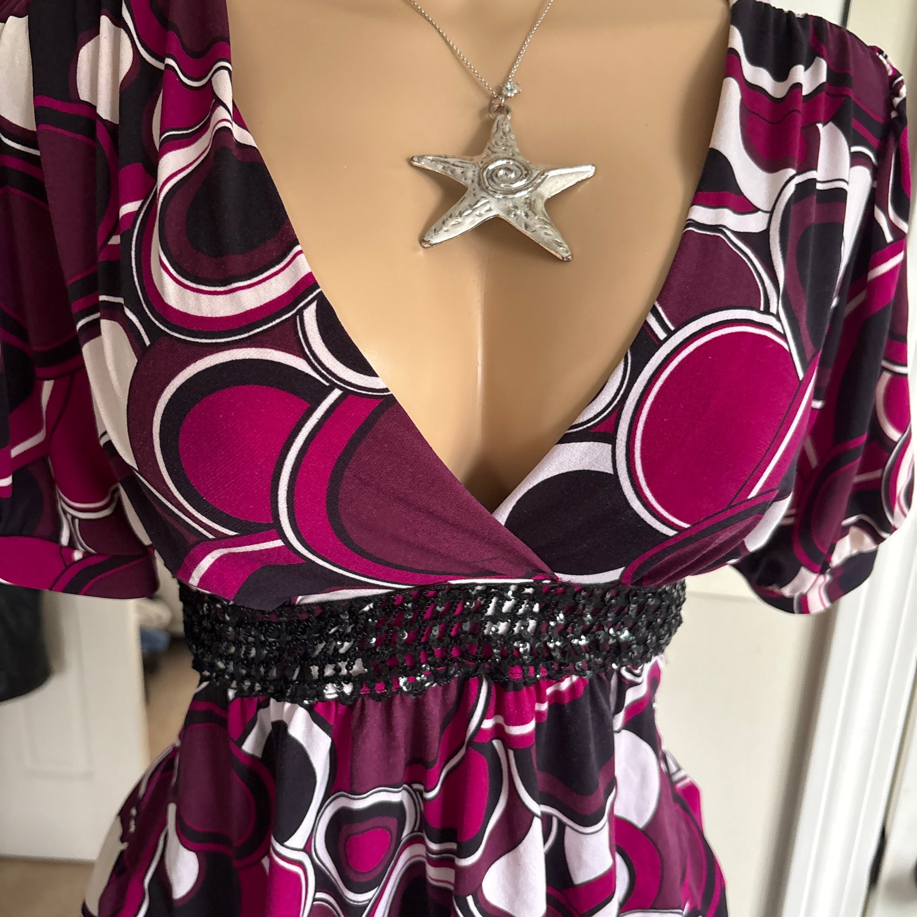00s purple polka dot retro mod tie back top (size L)