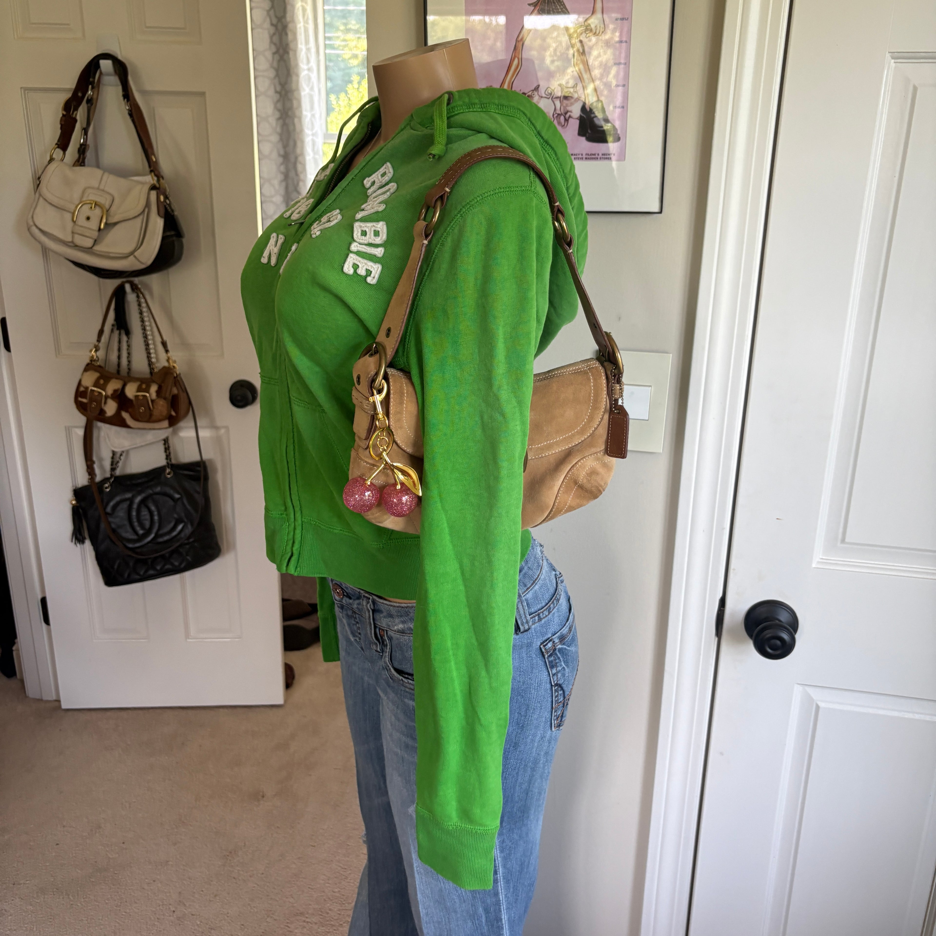 00s Abercrombie & Fitch green spellout zip hoodie (size M)